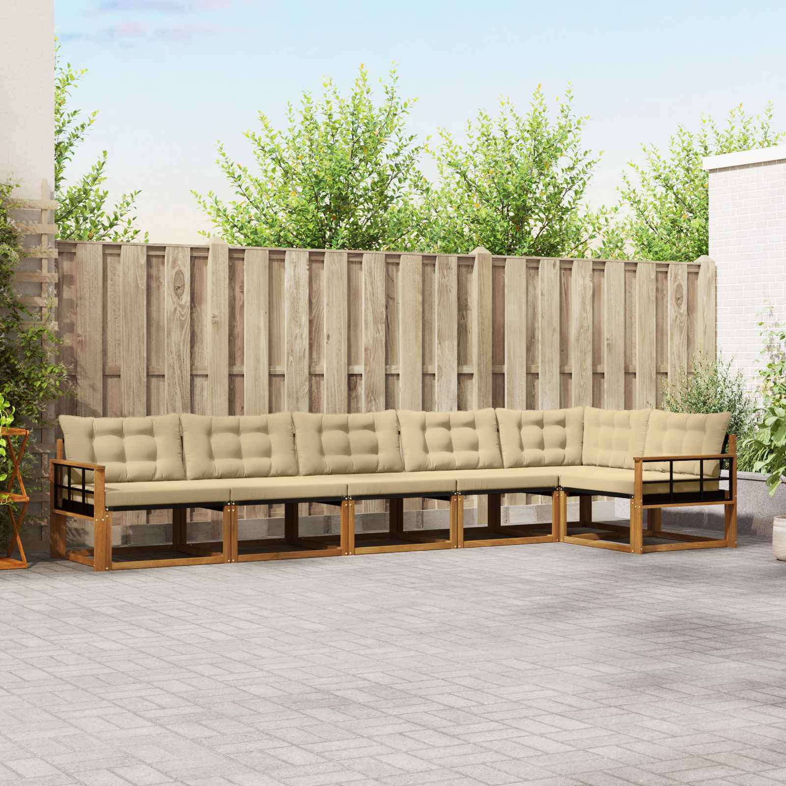 Set di divani da esterno con cuscino 6 pcs Naturale e Beige | homemem39