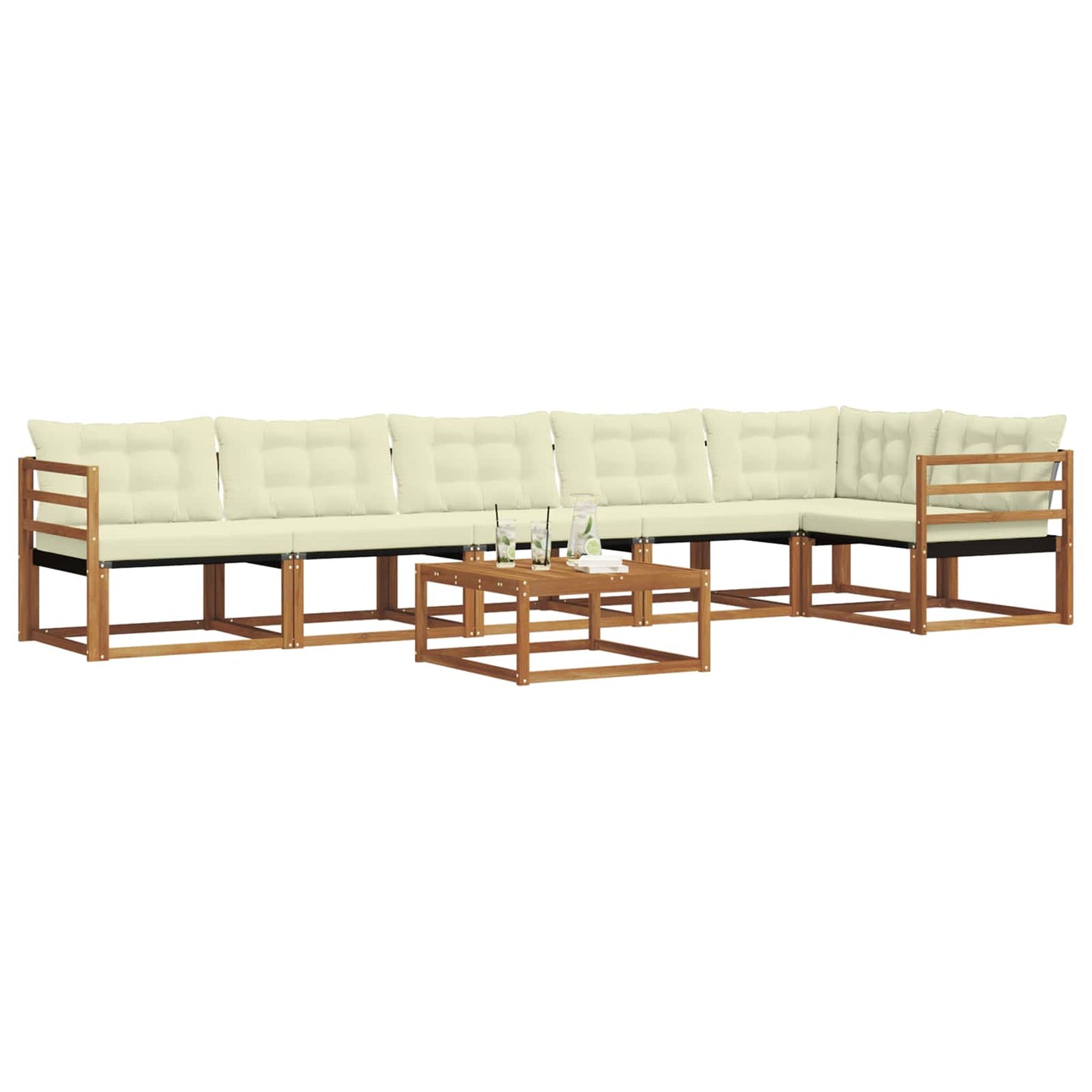 Set di divani da esterno con cuscino 7 pcs Naturale e Crema | homemem39