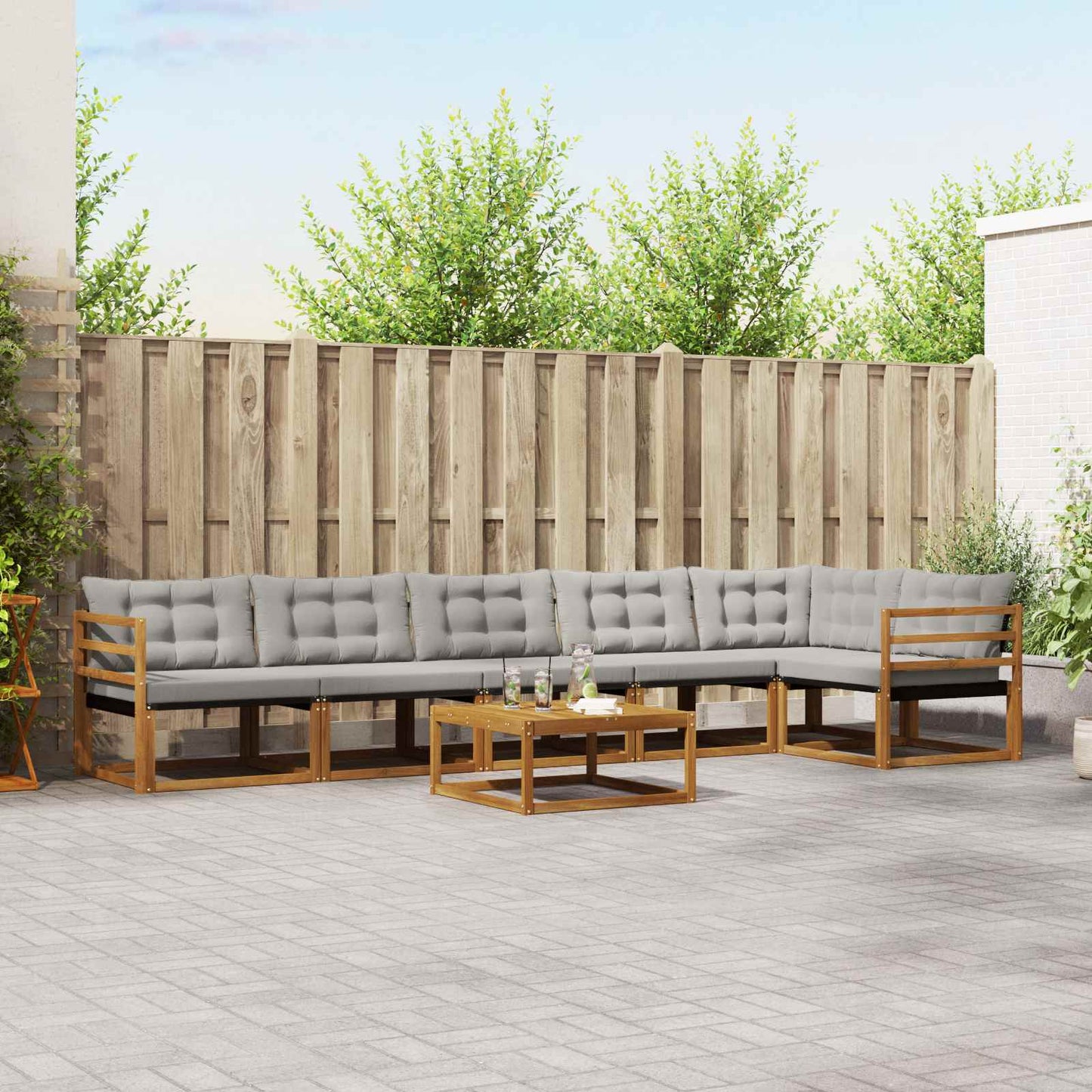 Set di divani da esterno 7 pcs Grigio Naturale e Chiaro