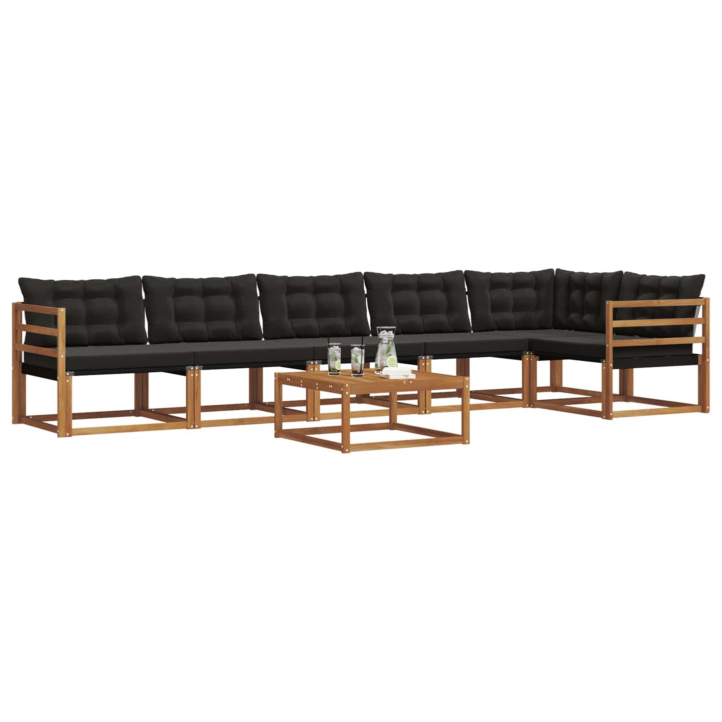 Set di divani da esterno con cuscino 7 pcs Naturale e Nero | homemem39