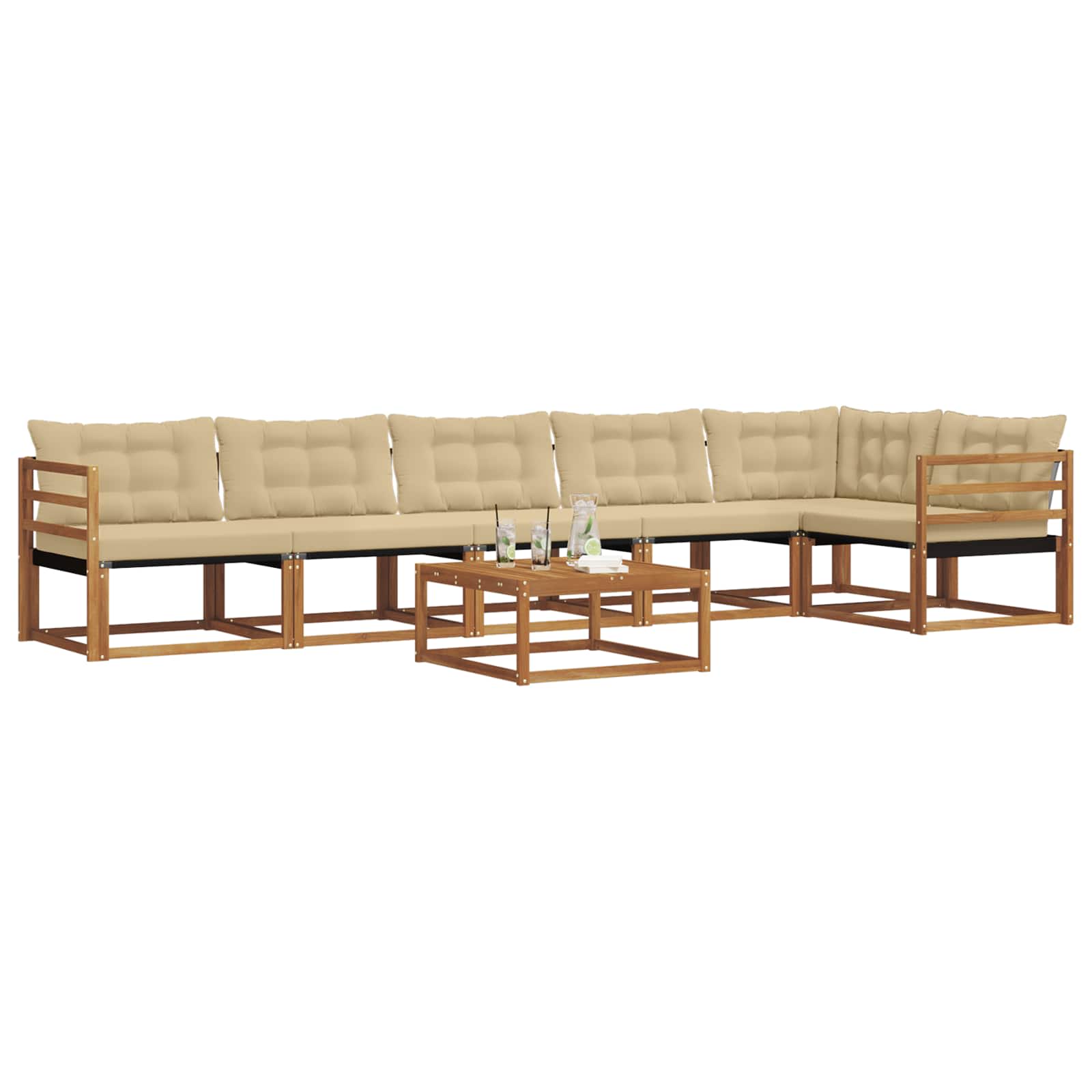 Set di divani da esterno con cuscino 7 pcs Naturale e Beige | homemem39