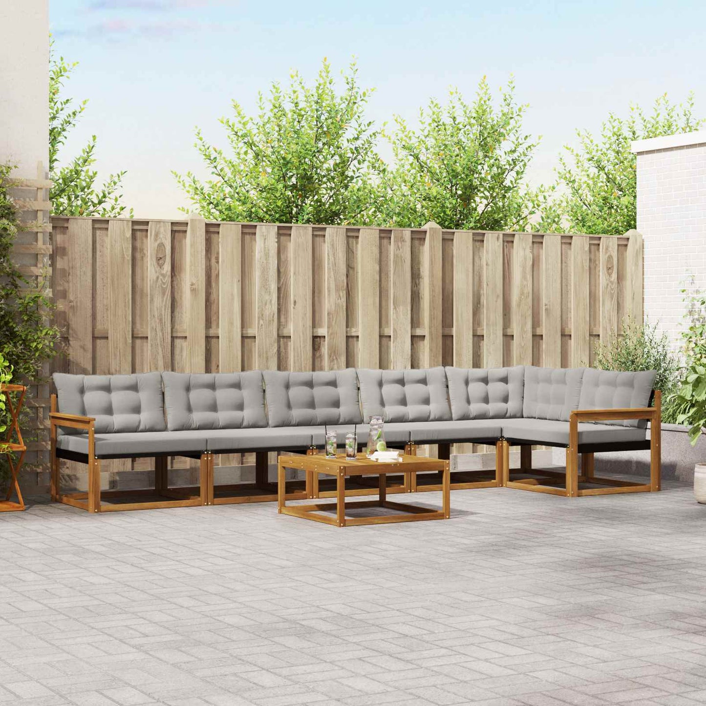 Set di divani da esterno 7 pcs Grigio Naturale e Chiaro