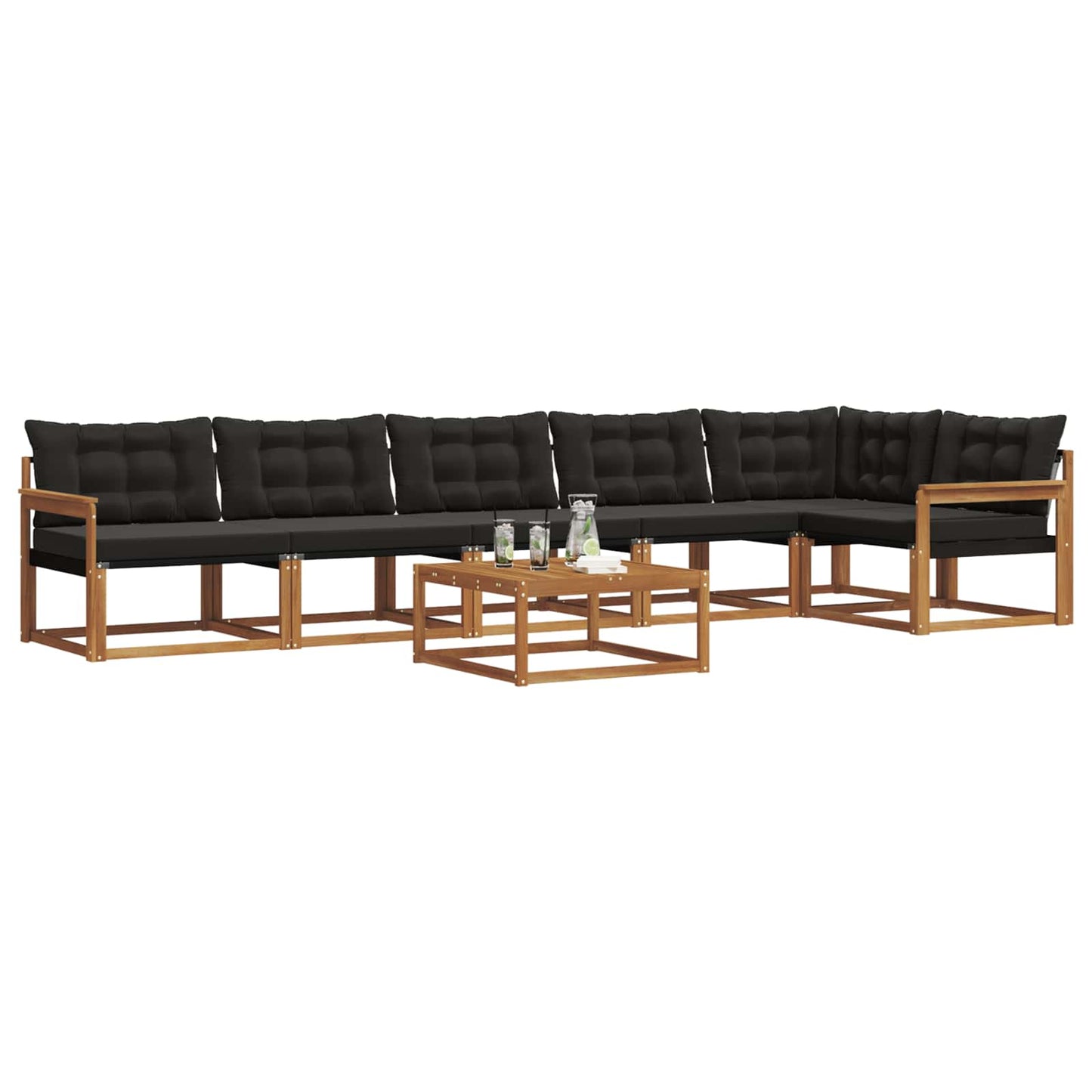 Set di divani da esterno con cuscino 7 pcs Naturale e Nero | homemem39