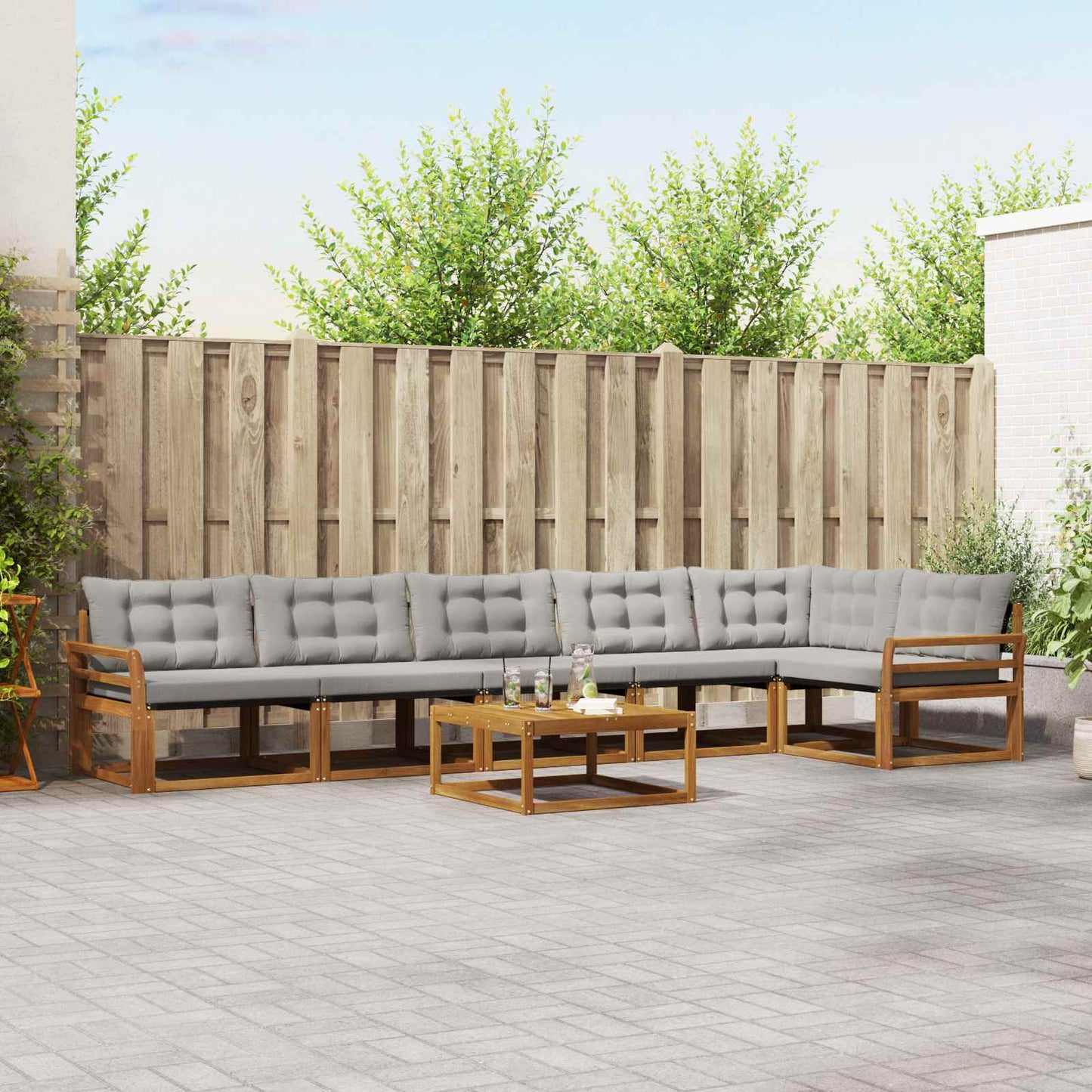 Set di divani da esterno 7 pcs Grigio Naturale e Chiaro