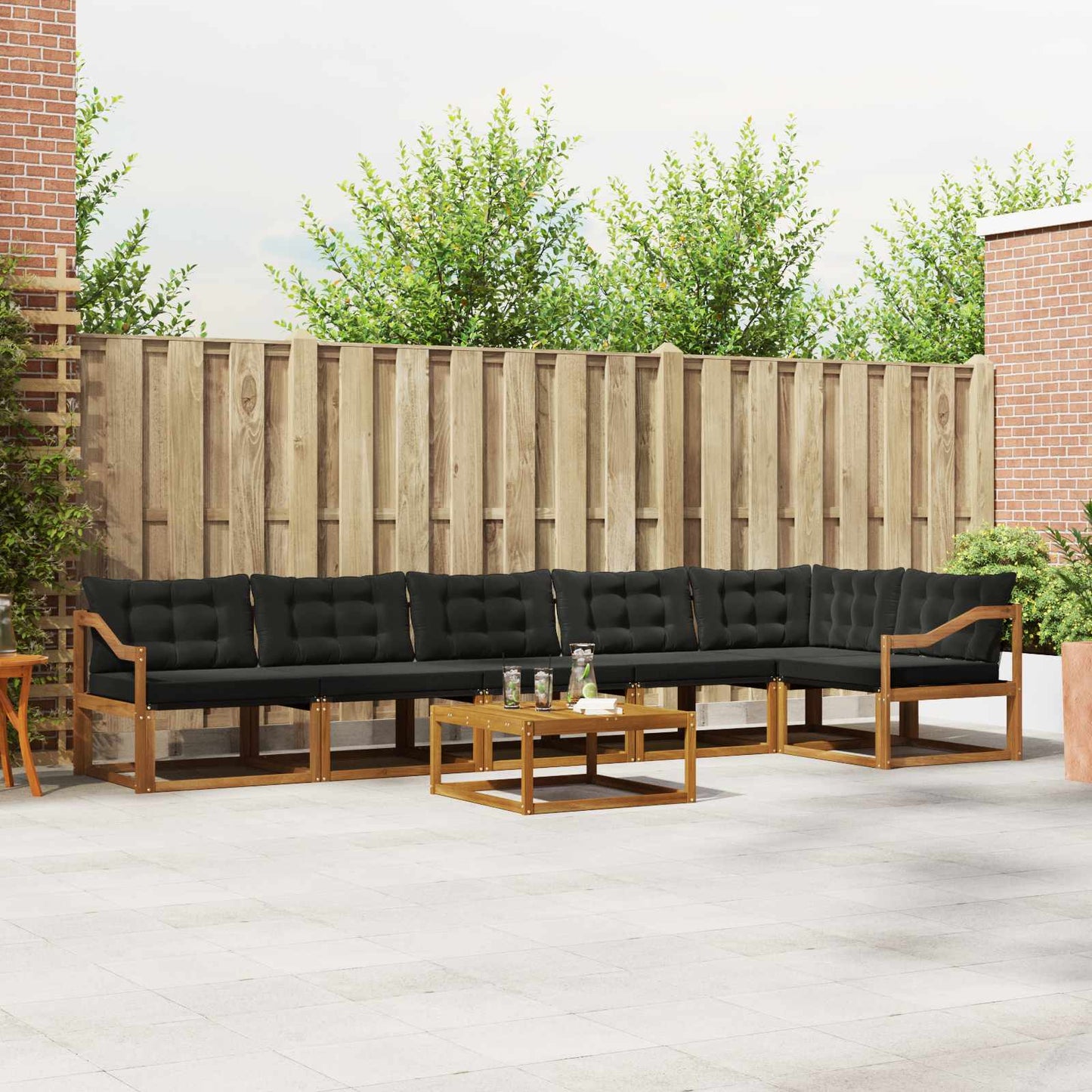 Set di divani da esterno con cuscino 7 pcs Naturale e Nero