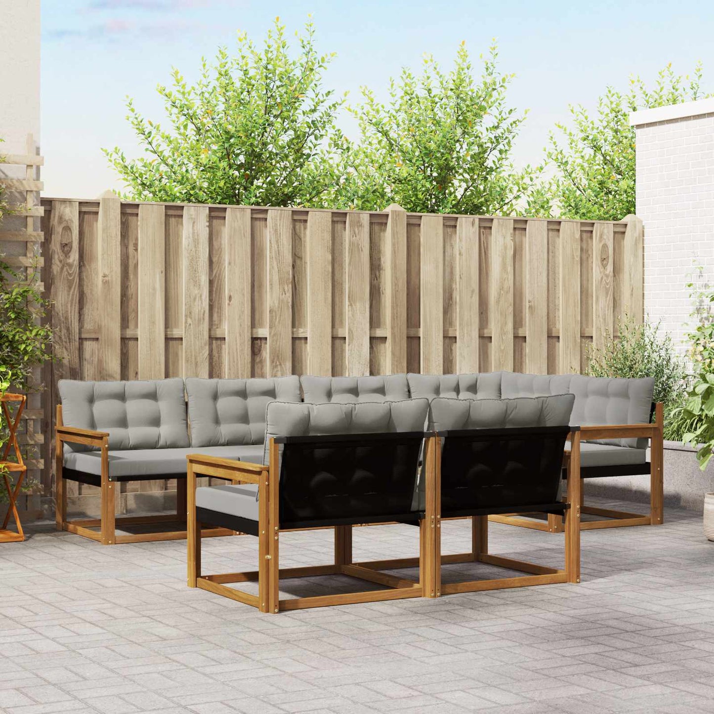 Set di divani da esterno 7 pcs Grigio Naturale e Chiaro | homemem39