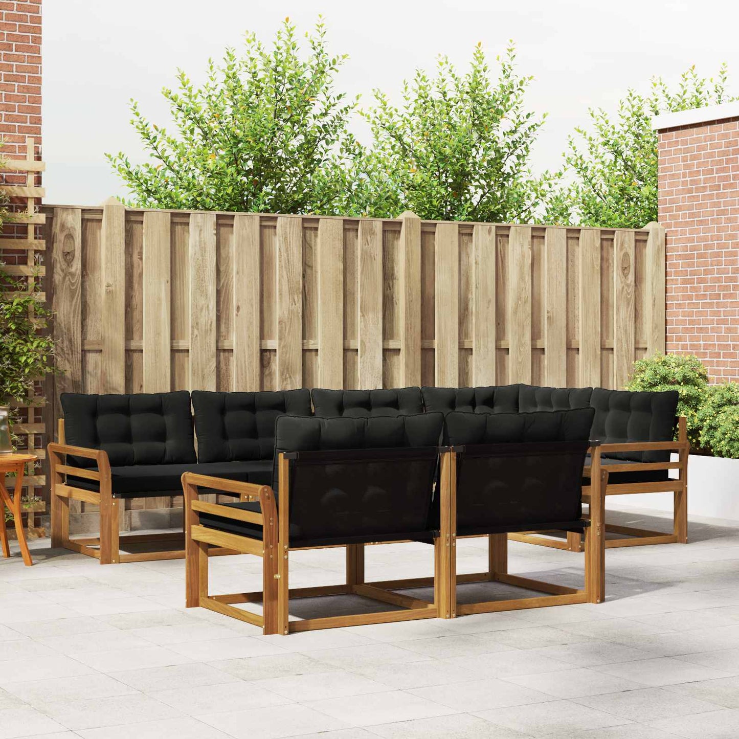 Set di divani da esterno con cuscino 7 pcs Naturale e Nero | homemem39