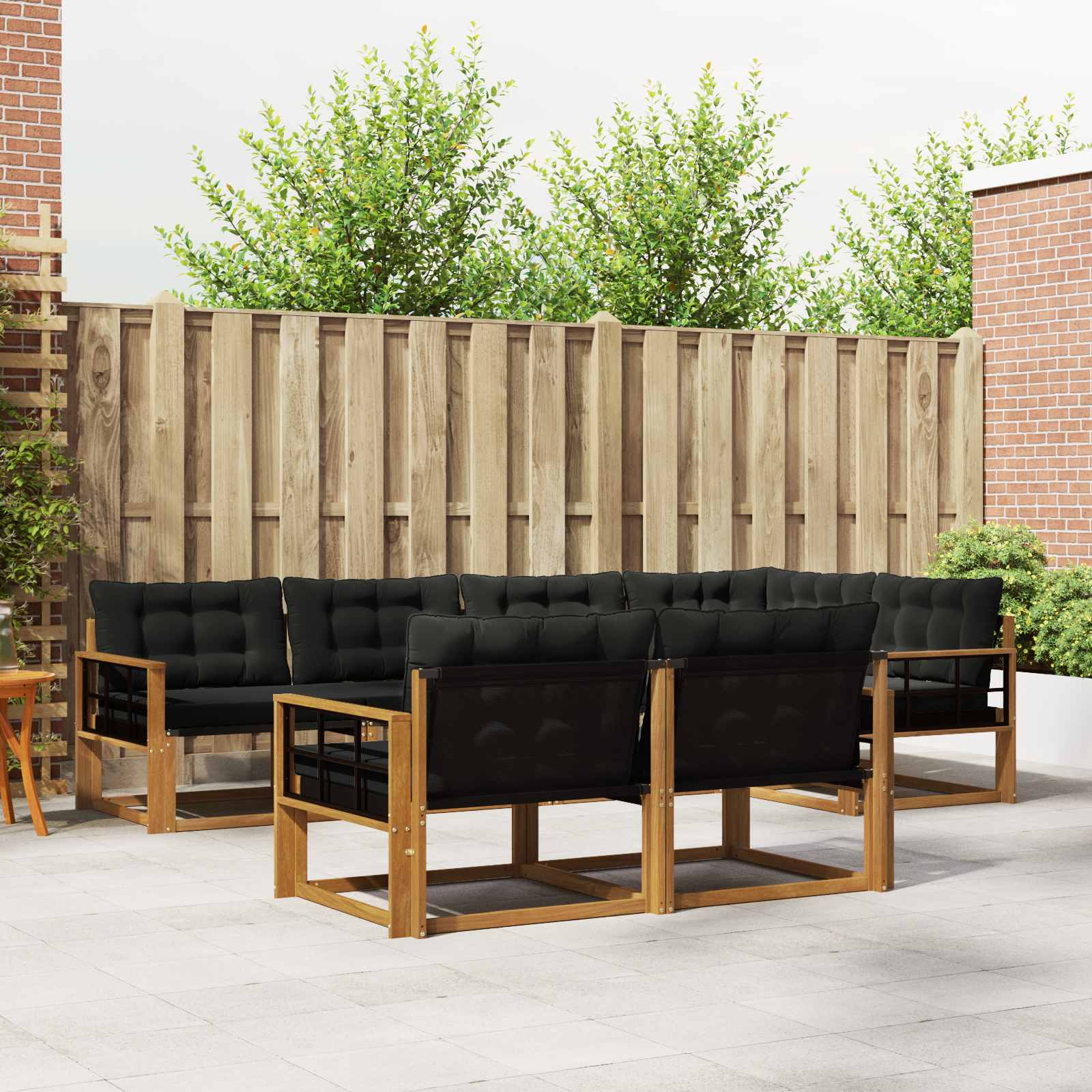 Set di divani da esterno con cuscino 7 pcs Naturale e Nero | homemem39