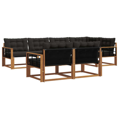 Set di divani da esterno con cuscino 7 pcs Naturale e Nero | homemem39
