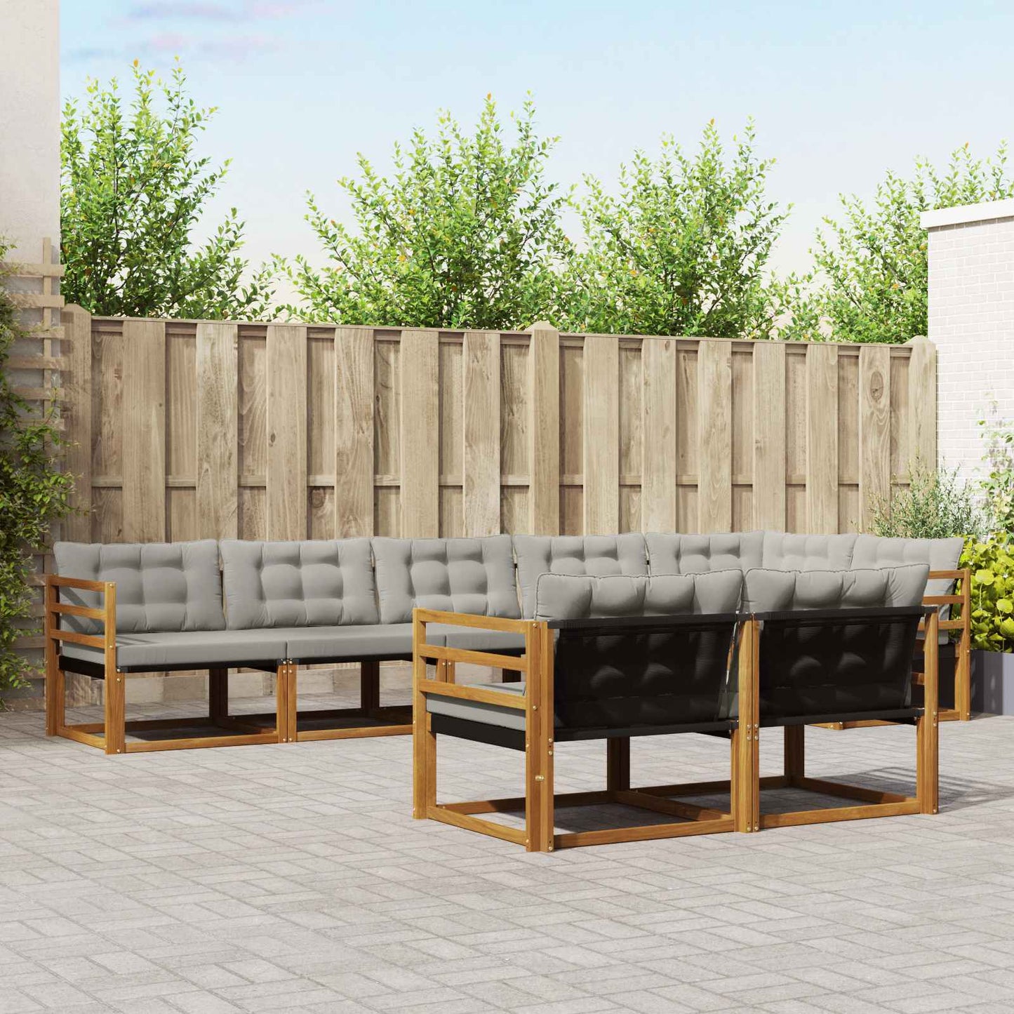 Set di divani da esterno 8 pcs Grigio Naturale e Chiaro