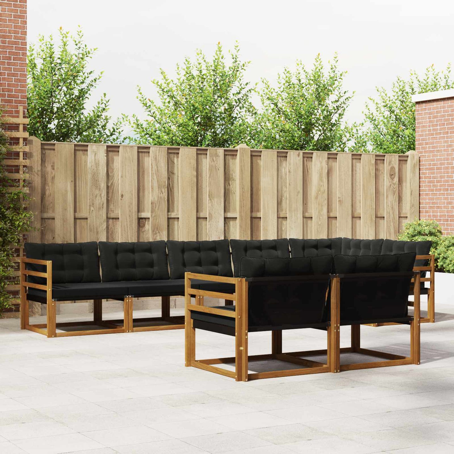 Set di divani da esterno con cuscino 8 pcs Naturale e Nero | homemem39