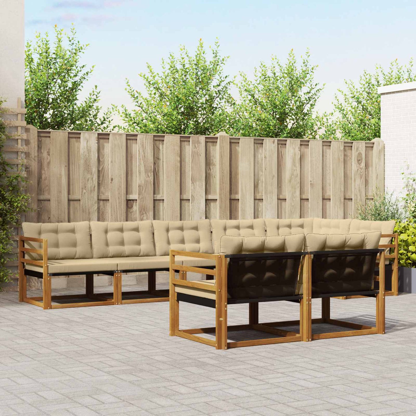 Set di divani da esterno con cuscino 8 pcs Naturale e Beige | homemem39