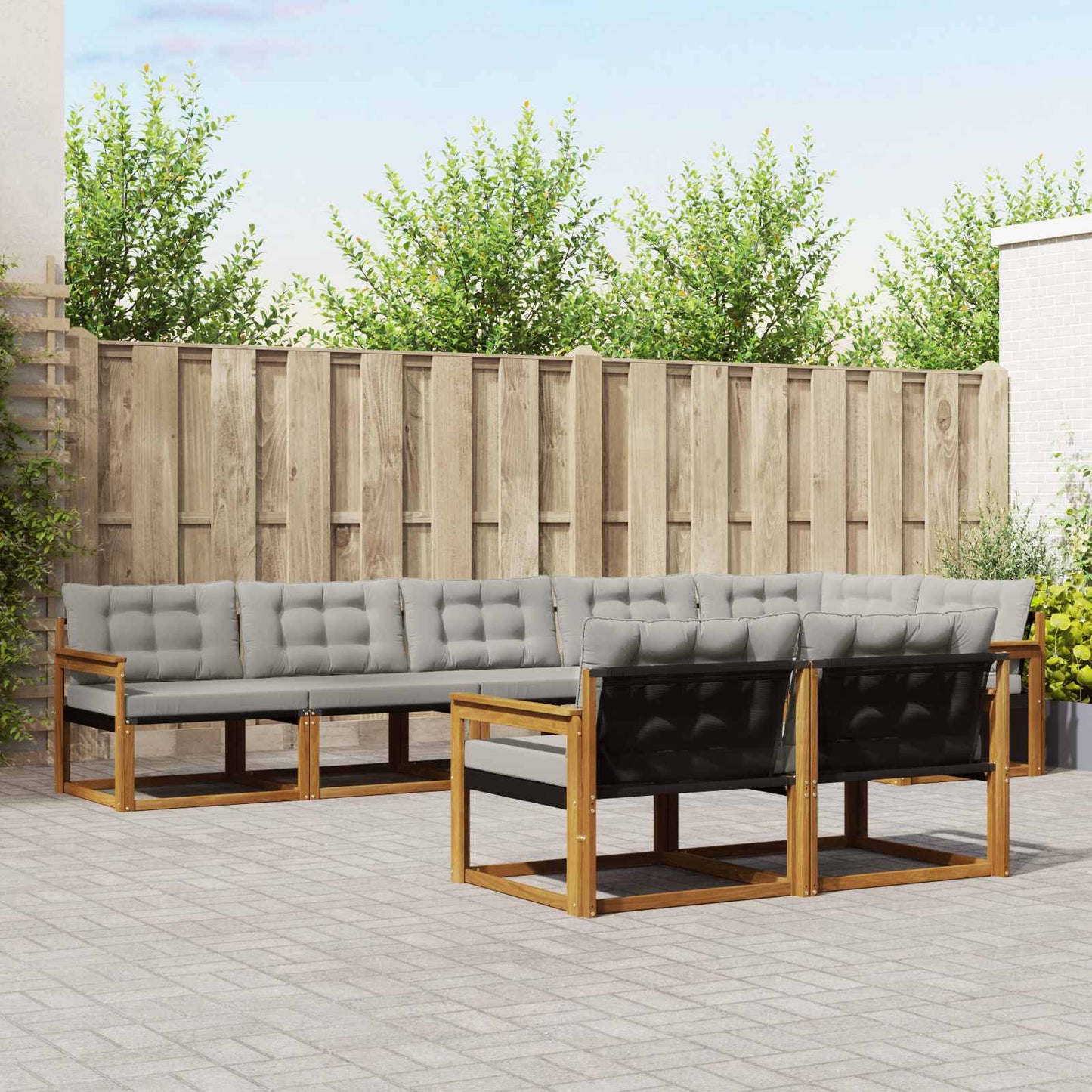 Set di divani da esterno 8 pcs Grigio Naturale e Chiaro