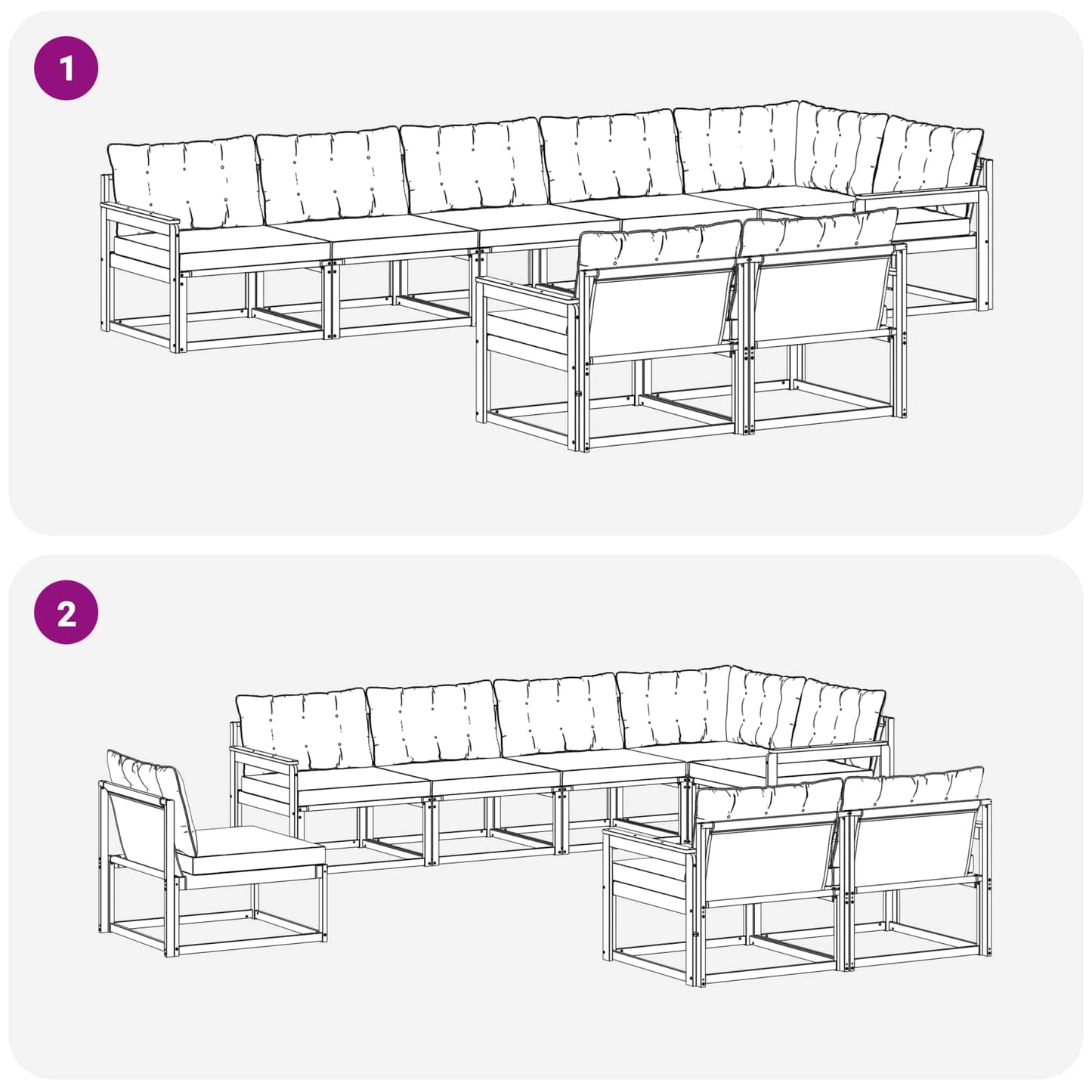 Set di divani da esterno con cuscino 8 pcs Naturale e Nero | homemem39