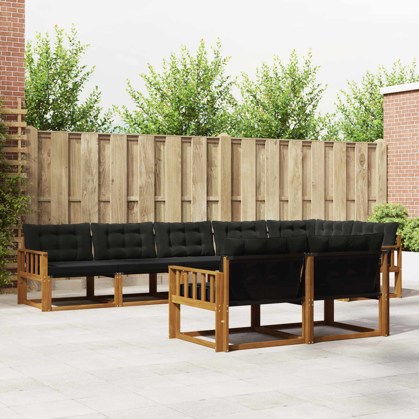 Set di divani da esterno con cuscino 8 pcs Naturale e Nero | homemem39