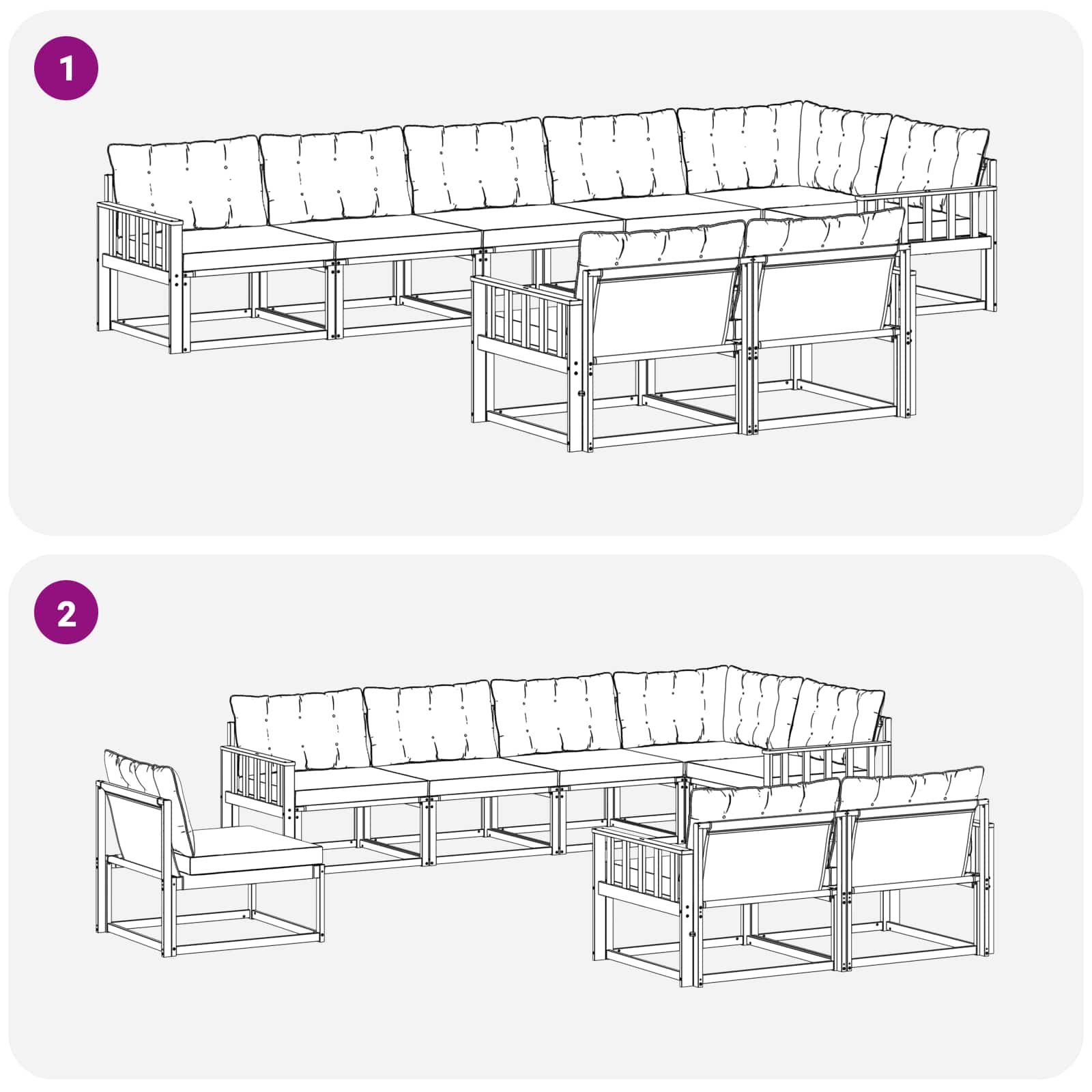 Set di divani da esterno con cuscino 8 pcs Naturale e Nero | homemem39