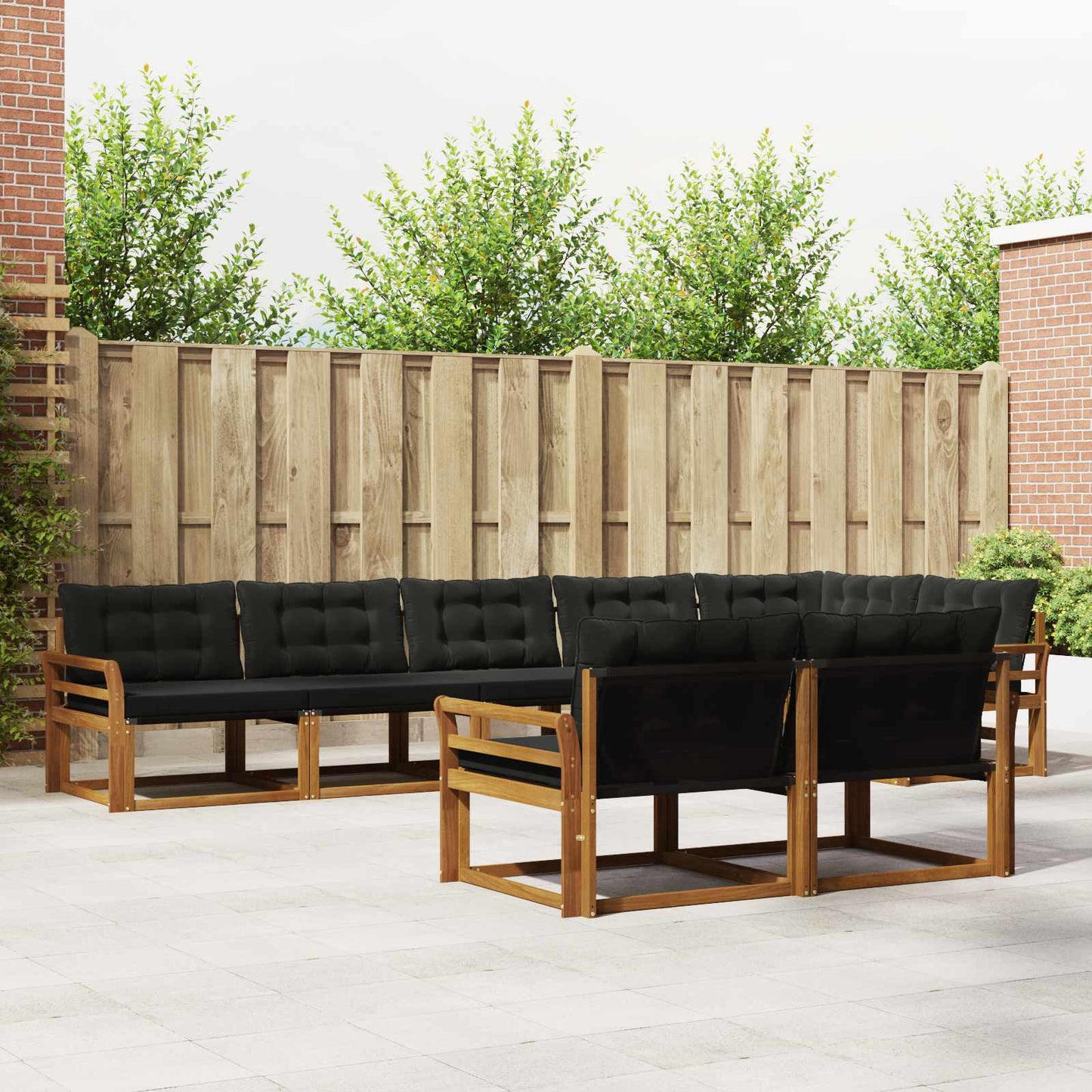 Set di divani da esterno con cuscino 8 pcs Naturale e Nero | homemem39
