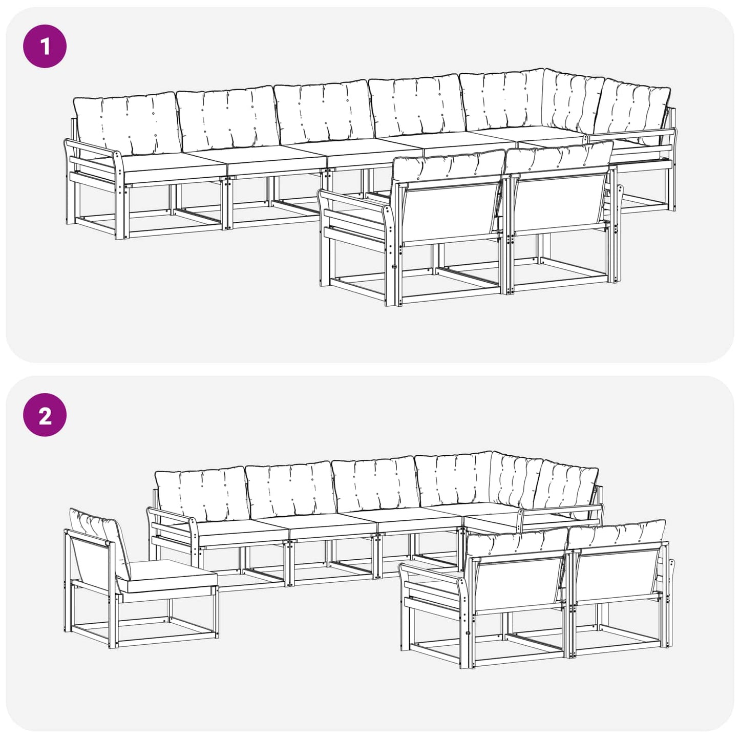 Set di divani da esterno con cuscino 8 pcs Naturale e Nero | homemem39