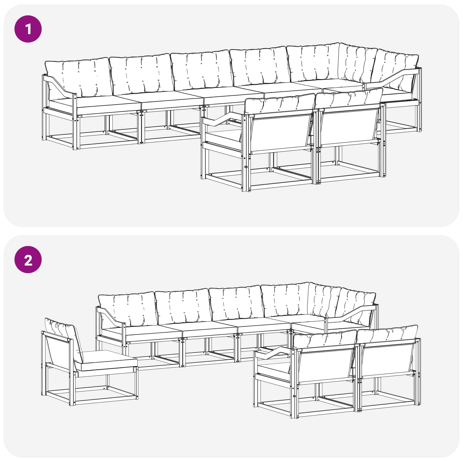 Set di divani da esterno con cuscino 8 pcs Naturale e Nero | homemem39
