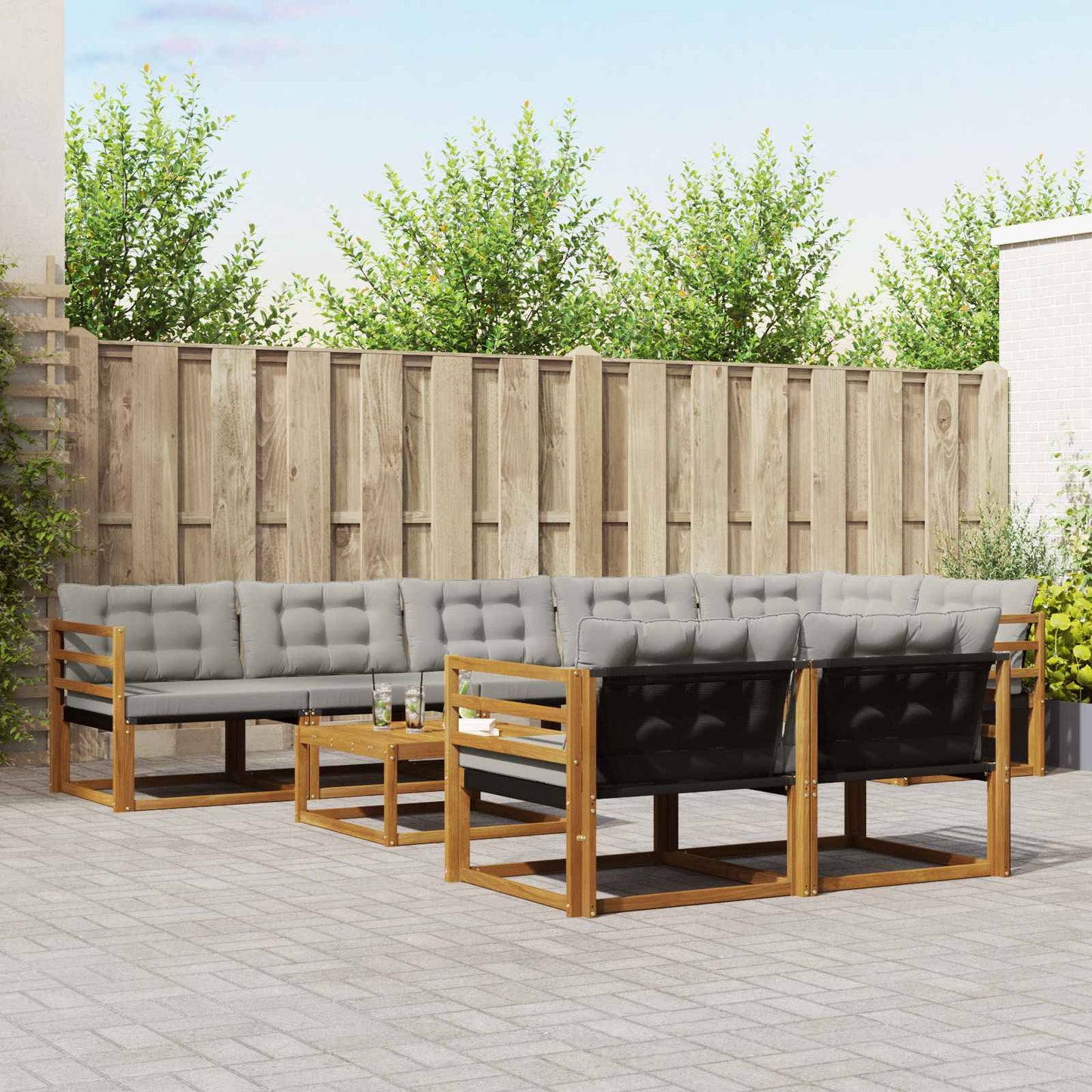 Set di divani da esterno 9 pcs Grigio Naturale e Chiaro