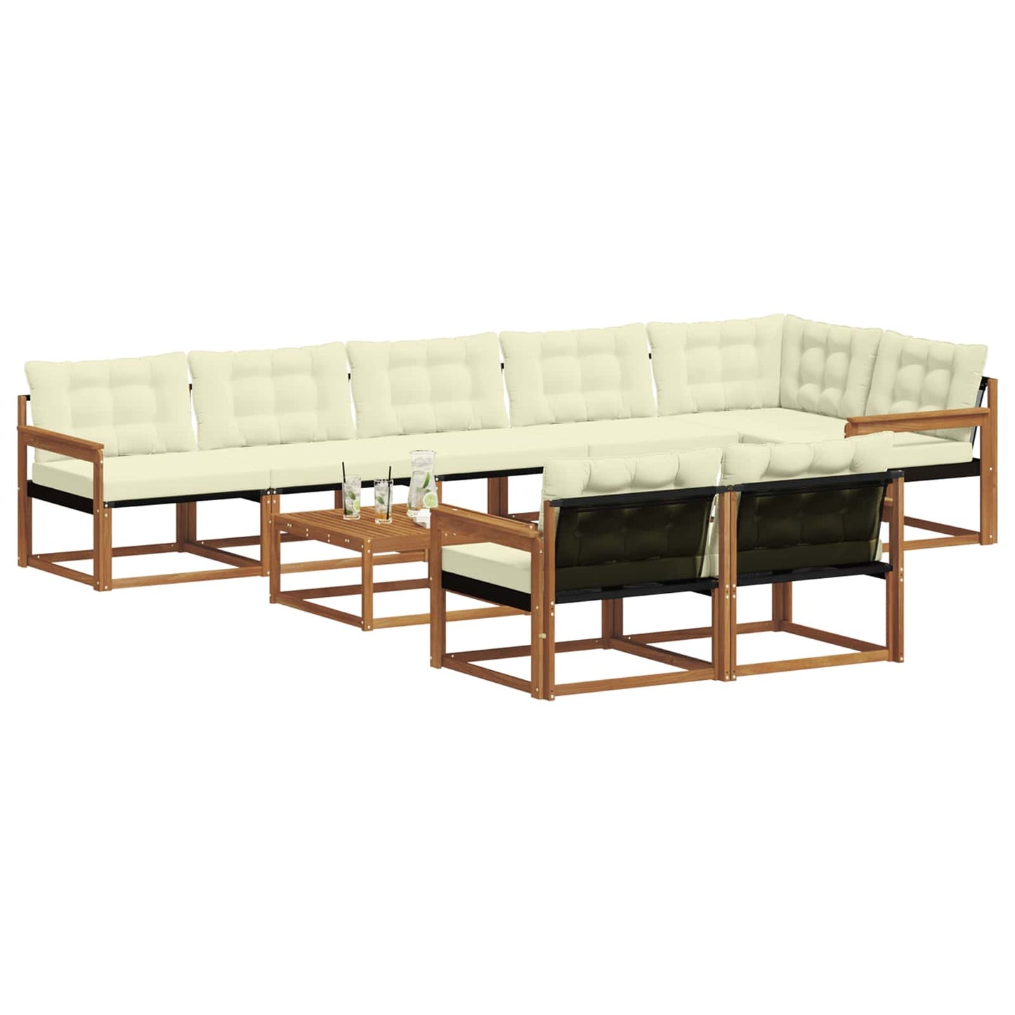 Set di divani da esterno con cuscino 9 pcs Naturale e Crema | homemem39