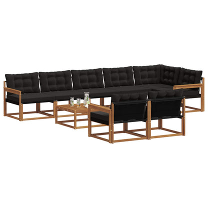 Set di divani da esterno con cuscino 9 pcs Naturale e Nero | homemem39