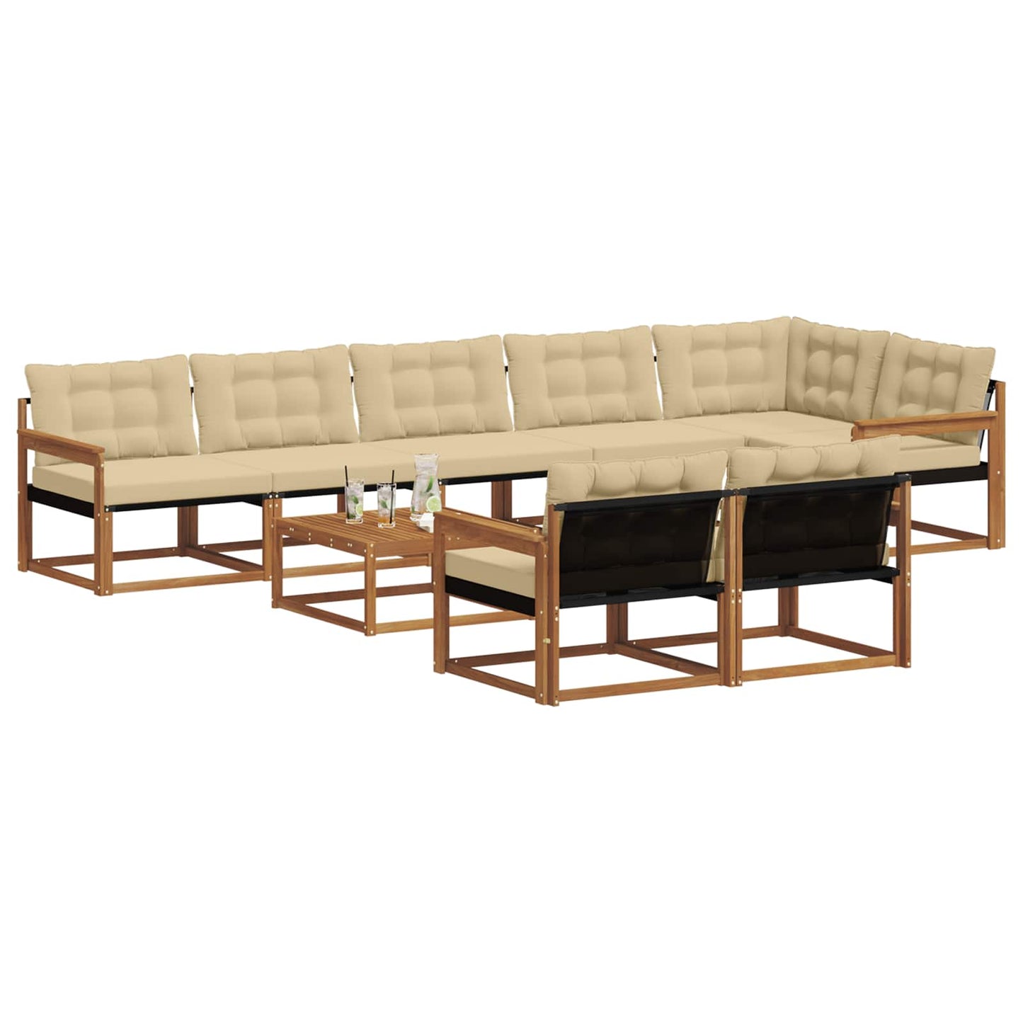 Set di divani da esterno con cuscino 9 pcs Naturale e Beige | homemem39