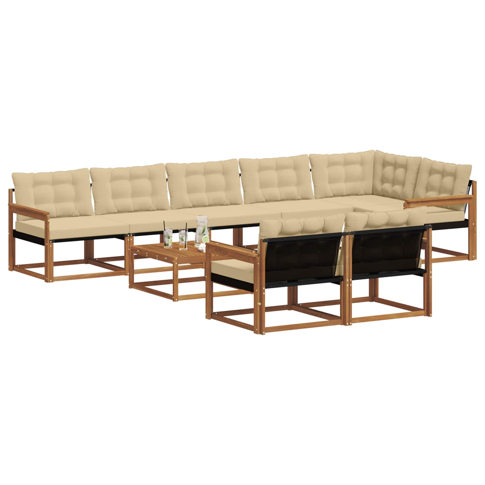 Set di divani da esterno con cuscino 9 pcs Naturale e Beige | homemem39