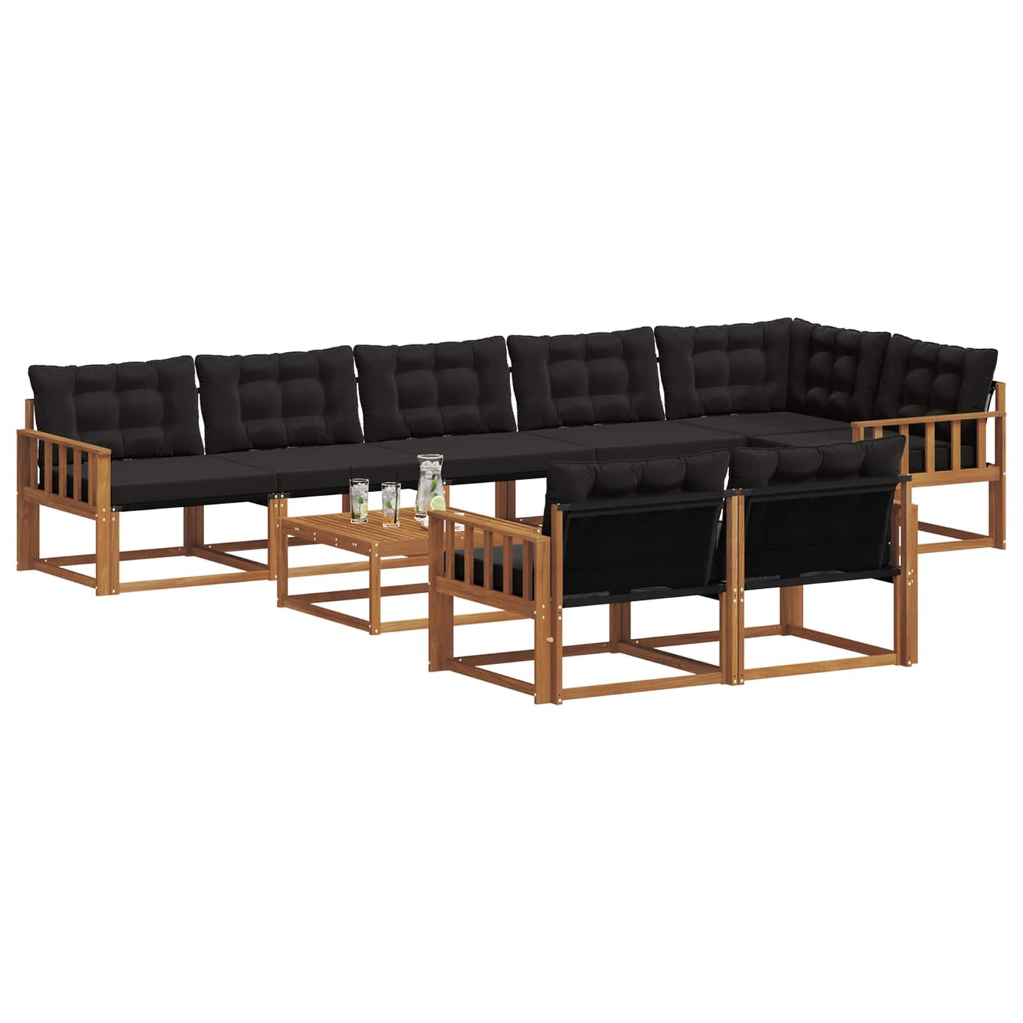 Set di divani da esterno con cuscino 9 pcs Naturale e Nero