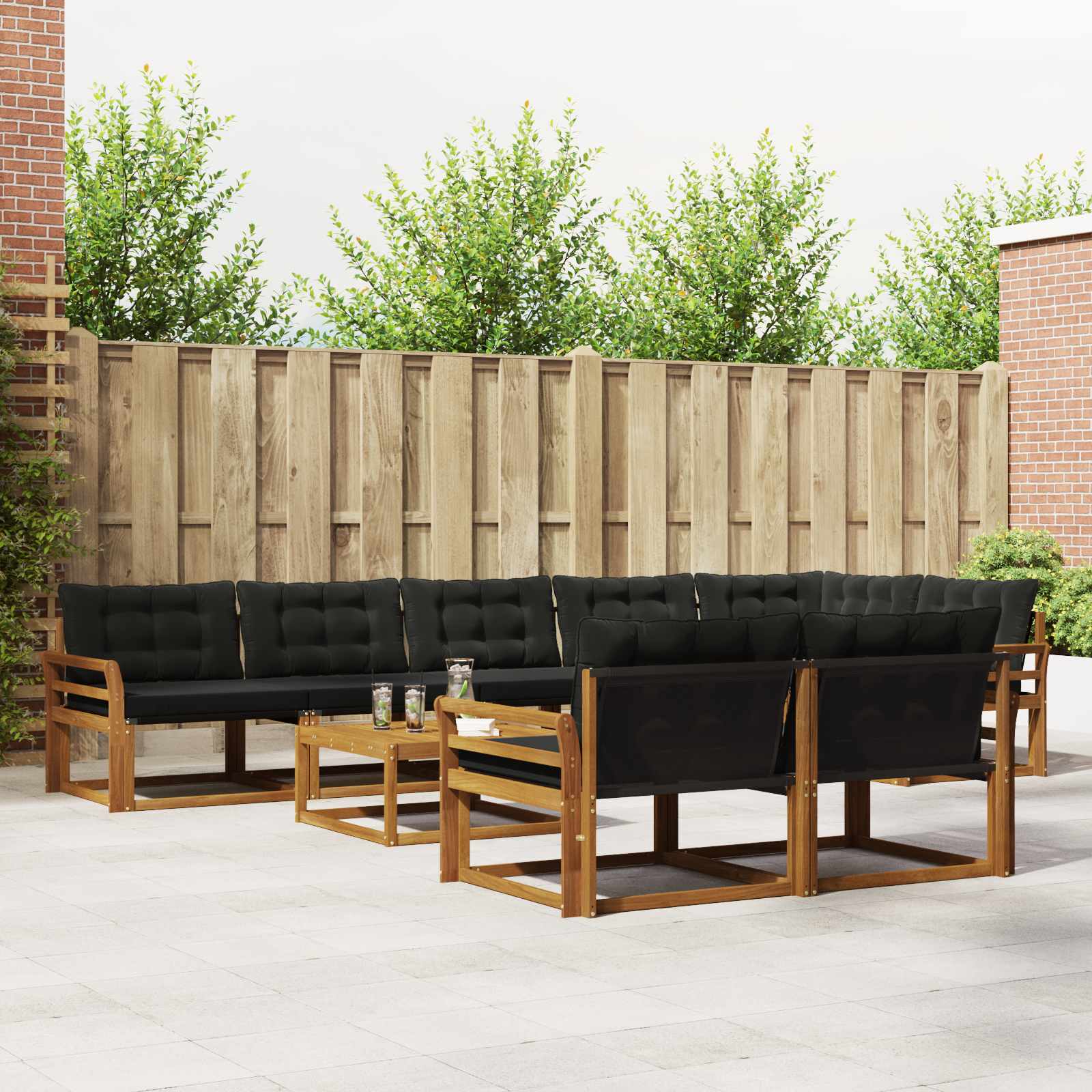 Set di divani da esterno con cuscino 9 pcs Naturale e Nero | homemem39
