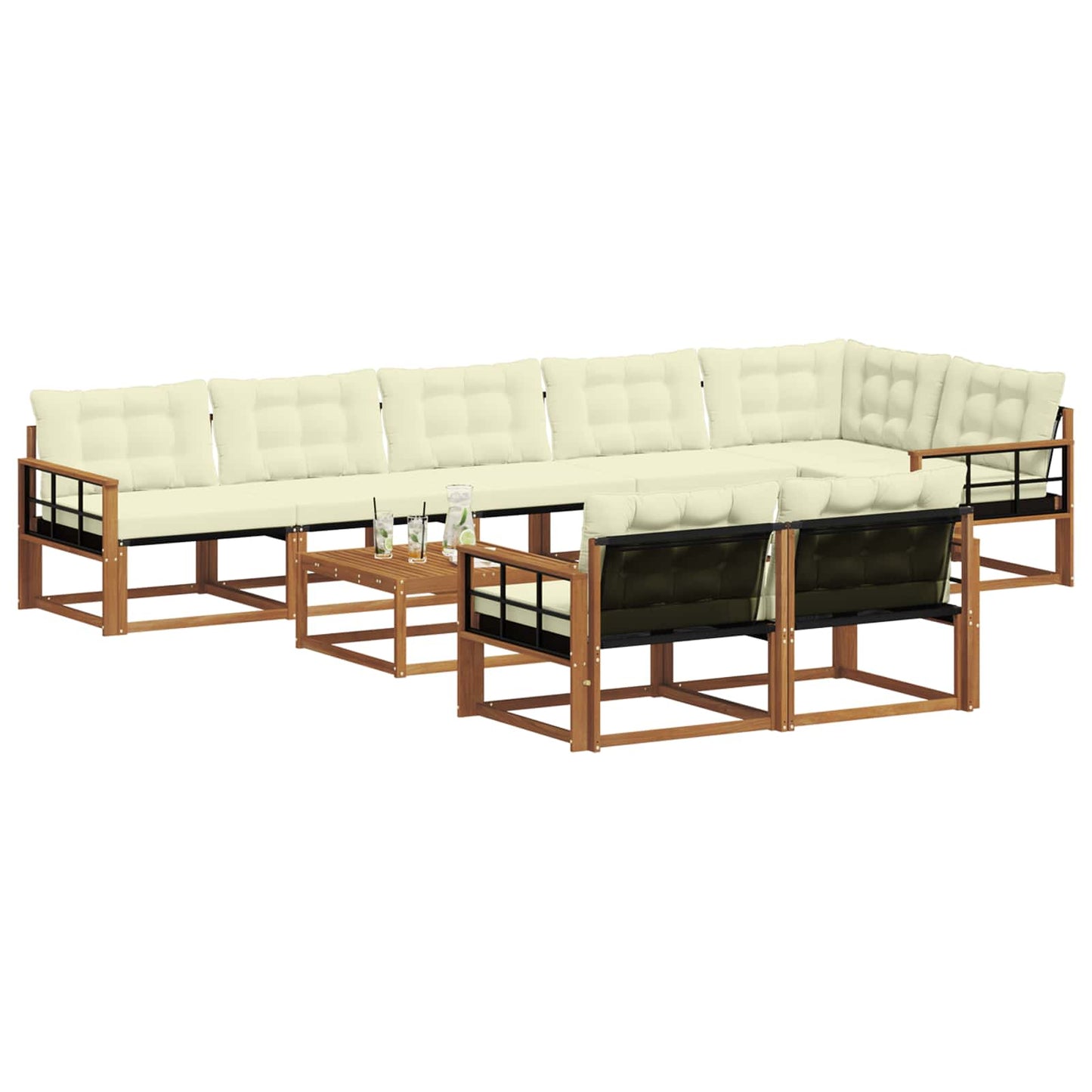 Set di divani da esterno con cuscino 9 pcs Naturale e Crema