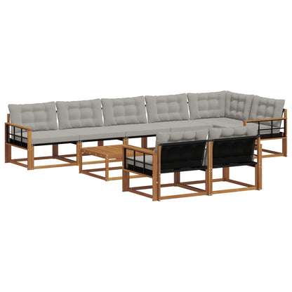 Set di divani da esterno 9 pcs Grigio Naturale e Chiaro