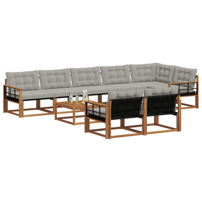 Set di divani da esterno 9 pcs Grigio Naturale e Chiaro