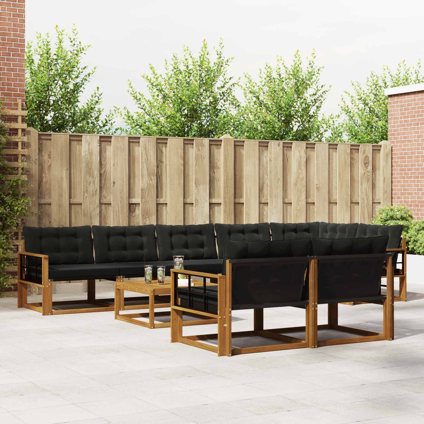 Set di divani da esterno con cuscino 9 pcs Naturale e Nero