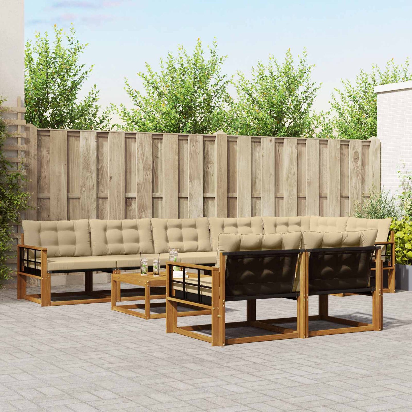 Set di divani da esterno con cuscino 9 pcs Naturale e Beige