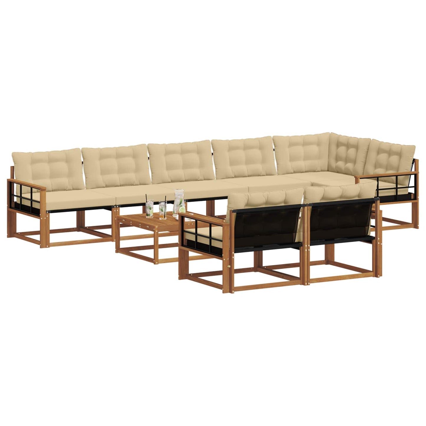Set di divani da esterno con cuscino 9 pcs Naturale e Beige