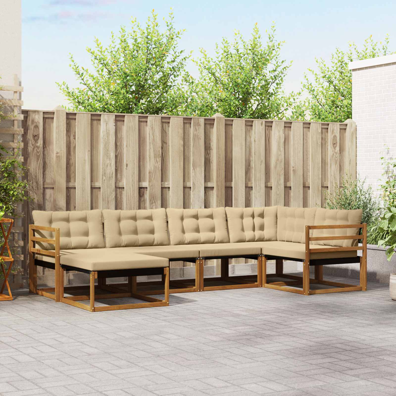 Set di divani da esterno con cuscino 6 pcs Naturale e Beige | homemem39