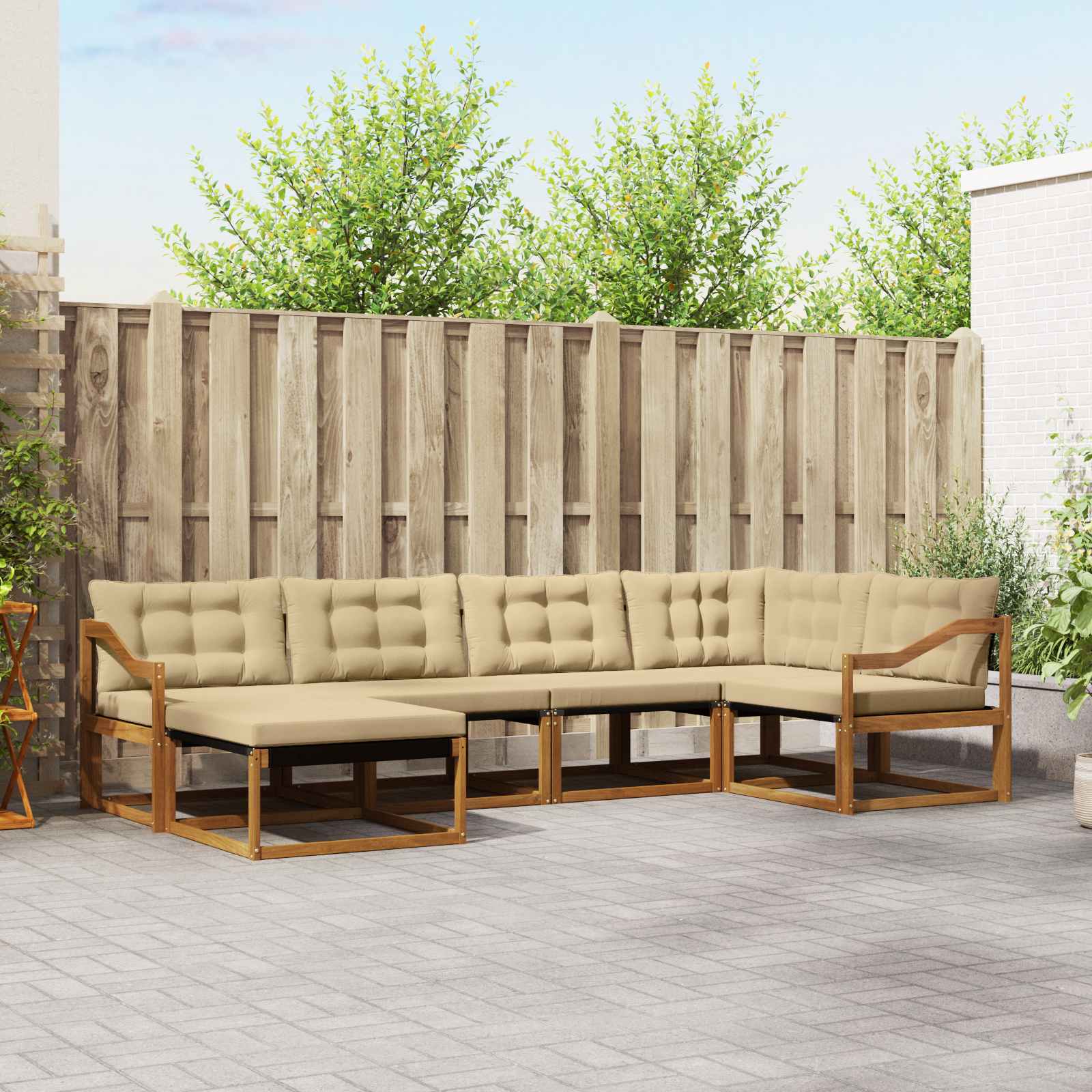 Set di divani da esterno con cuscino 6 pcs Naturale e Beige | homemem39