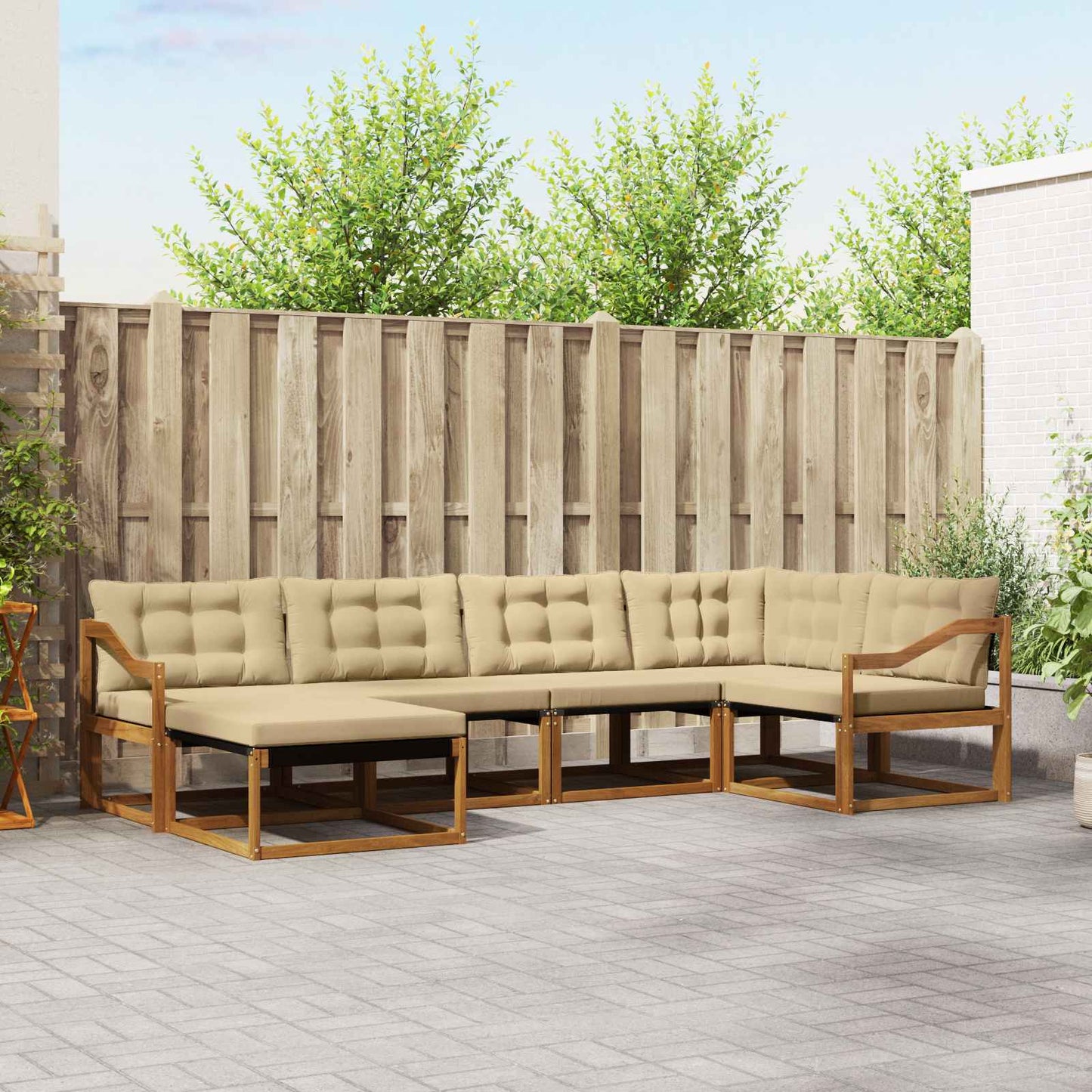 Set di divani da esterno con cuscino 6 pcs Naturale e Beige