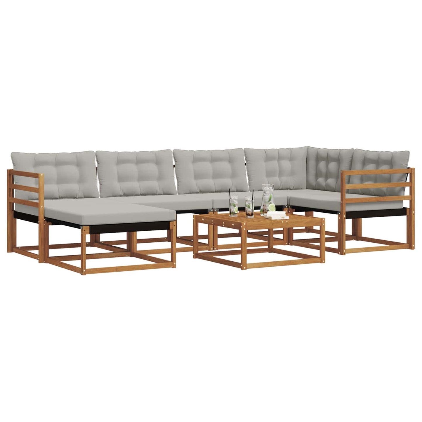 Set di divani da esterno 7 pcs Grigio Naturale e Chiaro | homemem39