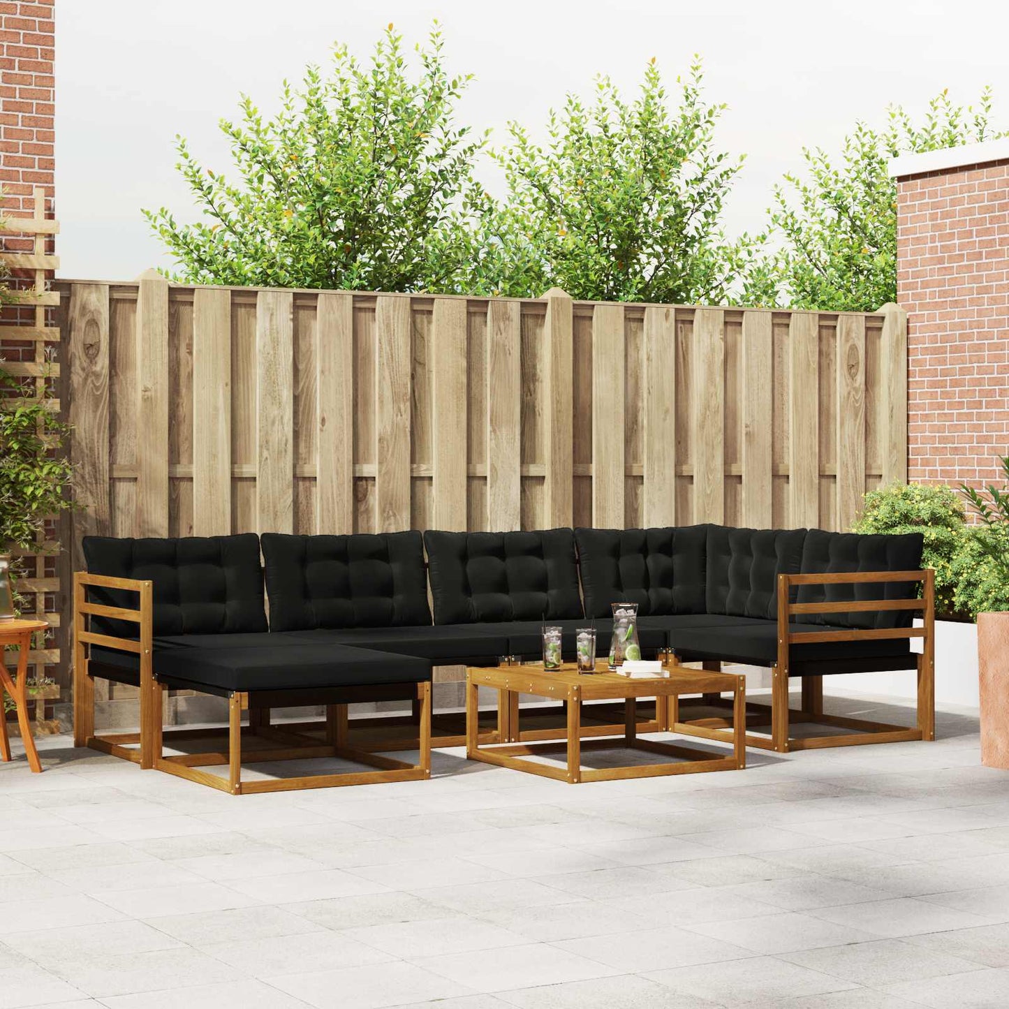 Set di divani da esterno con cuscino 19 pcs Naturale e Nero | homemem39