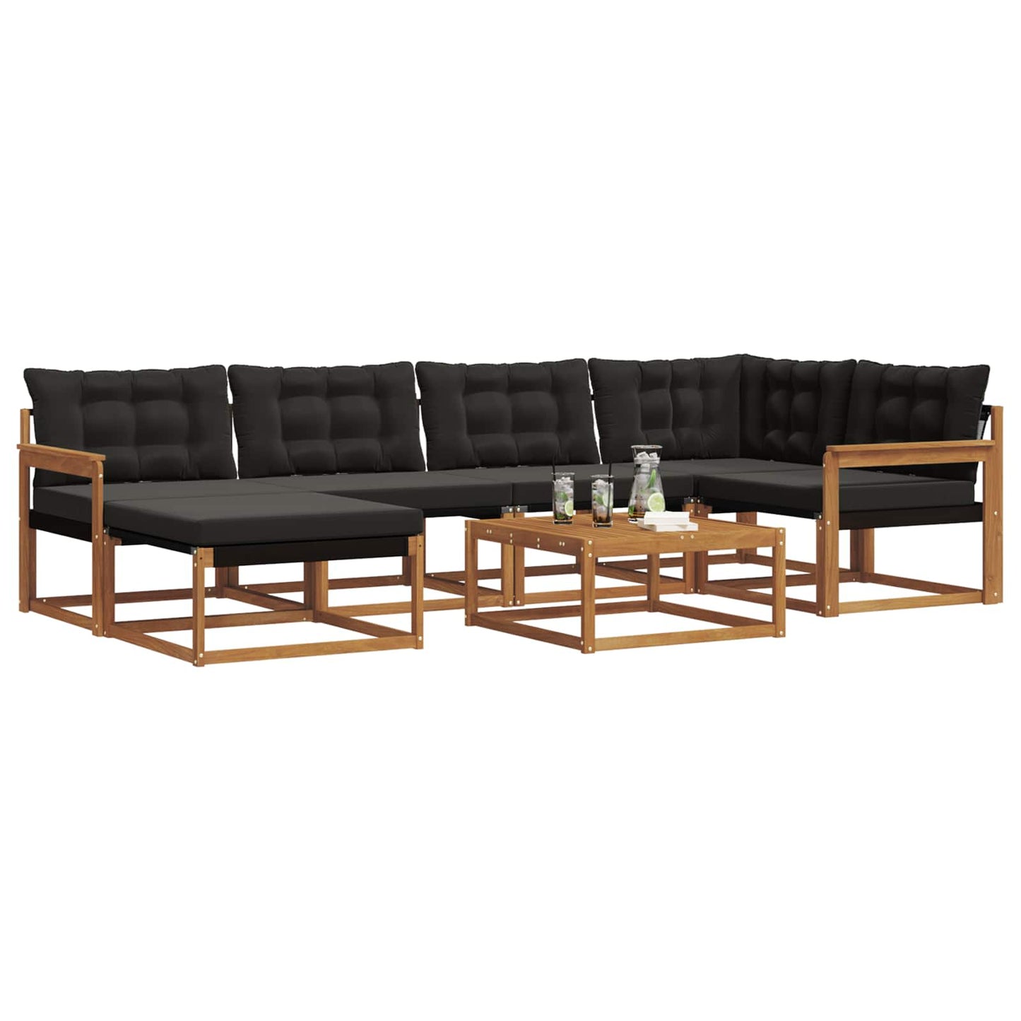 Set di divani da esterno con cuscino 19 pcs Naturale e Nero | homemem39