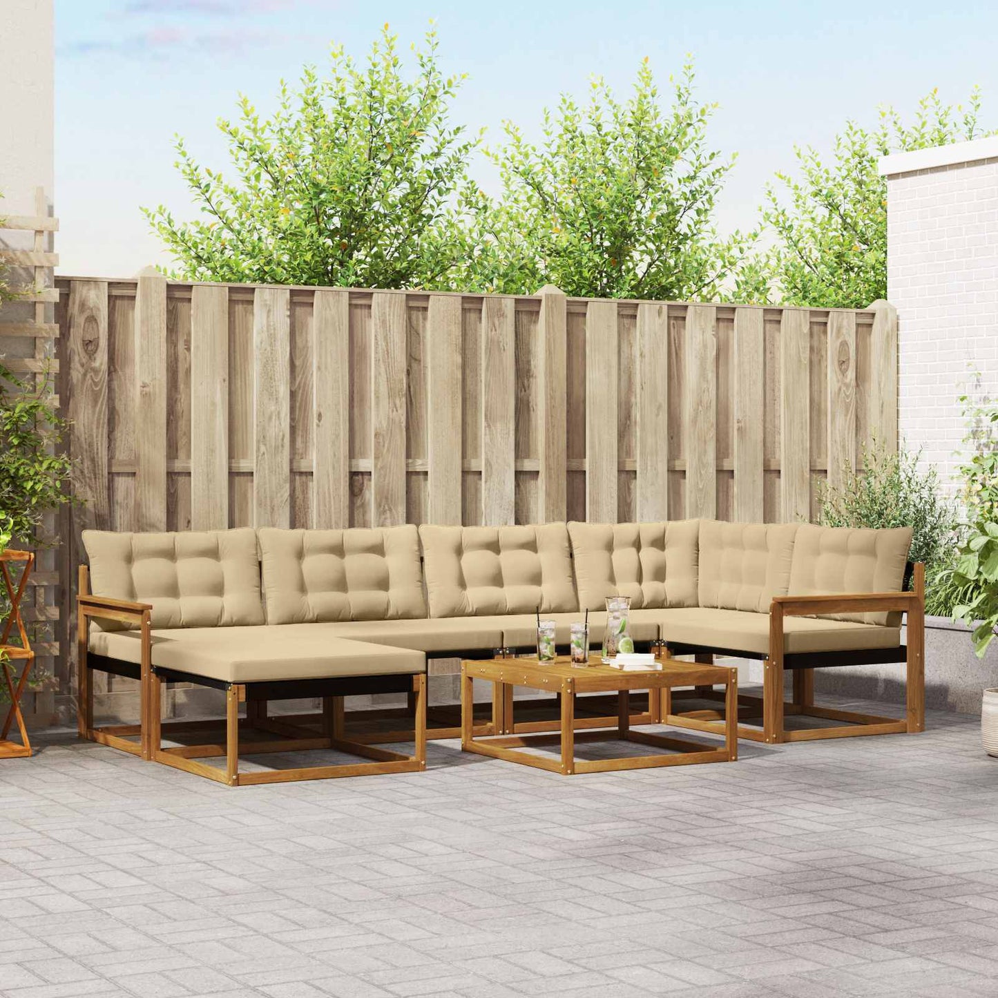 Set di divani da esterno con cuscino 19 pcs Naturale e Beige | homemem39