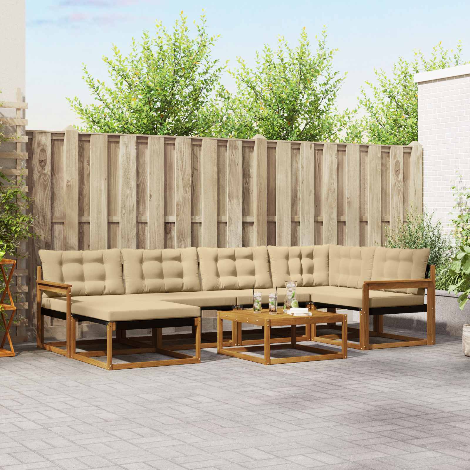 Set di divani da esterno con cuscino 19 pcs Naturale e Beige | homemem39