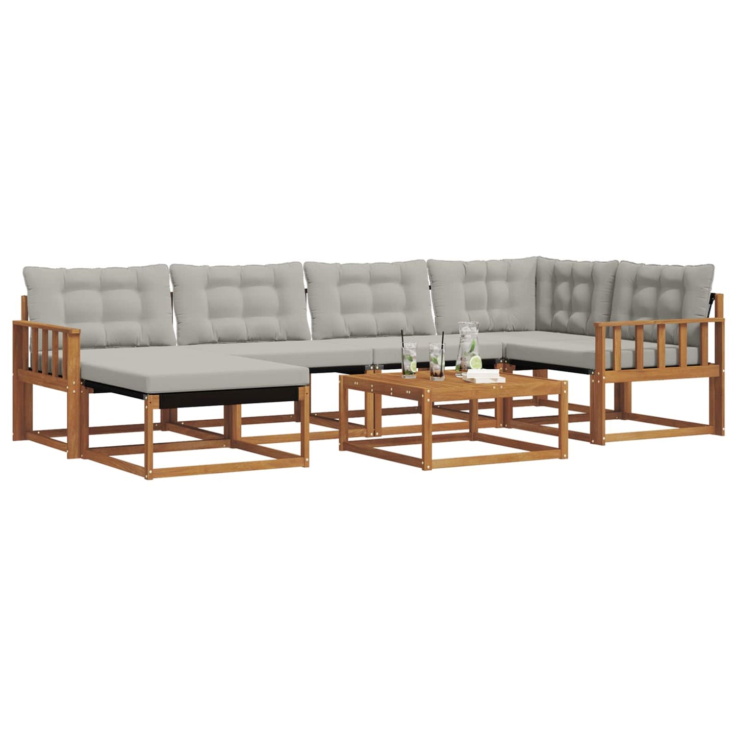 Set di divani da esterno 7 pcs Grigio Naturale e Chiaro