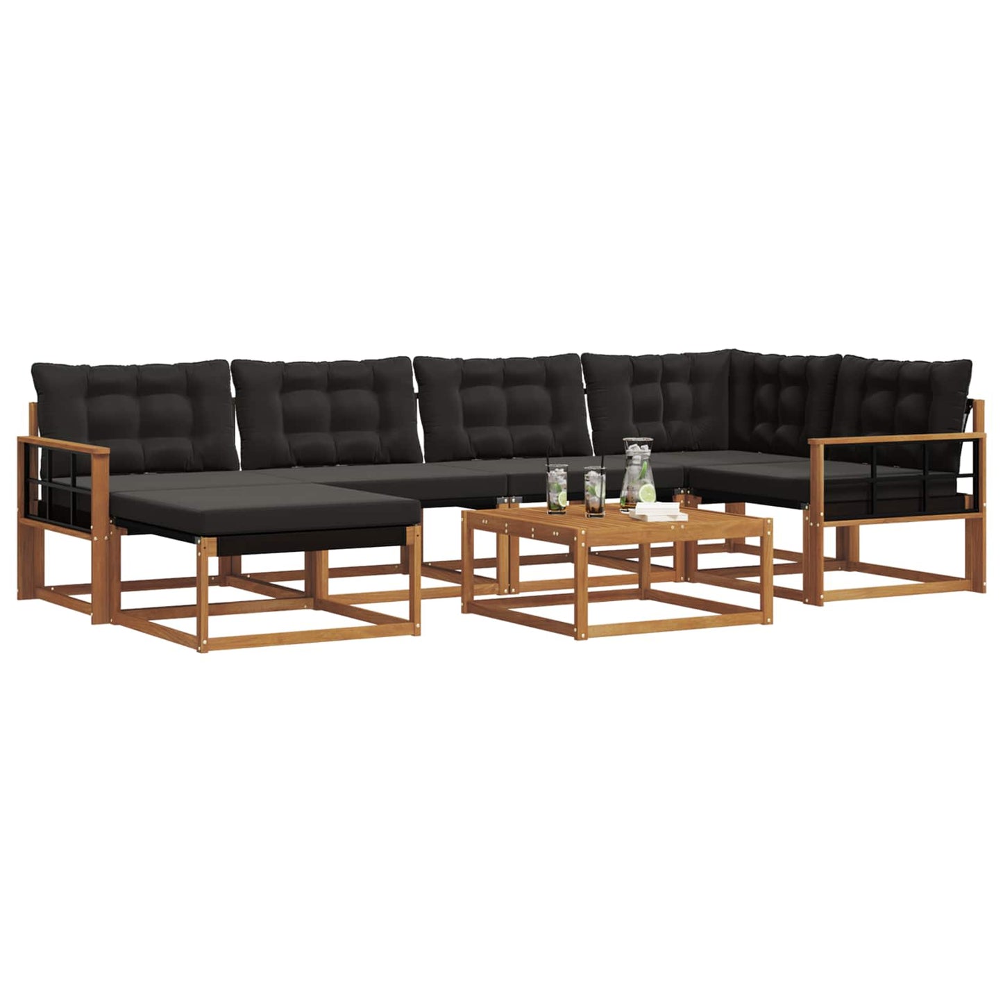 Set di divani da esterno con cuscino 19 pcs Naturale e Nero | homemem39