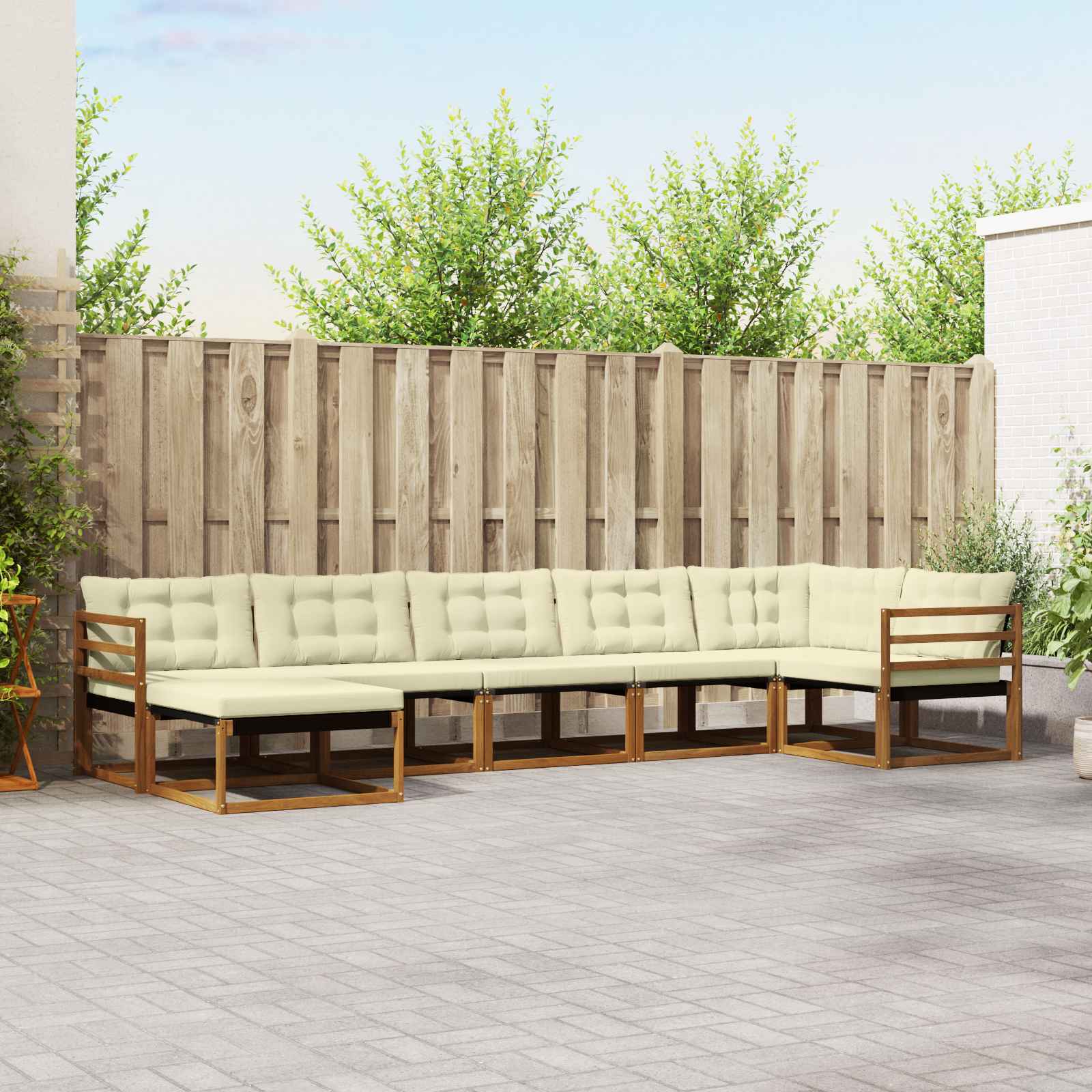 Set di divani da esterno con cuscino 7 pcs Naturale e Crema | homemem39