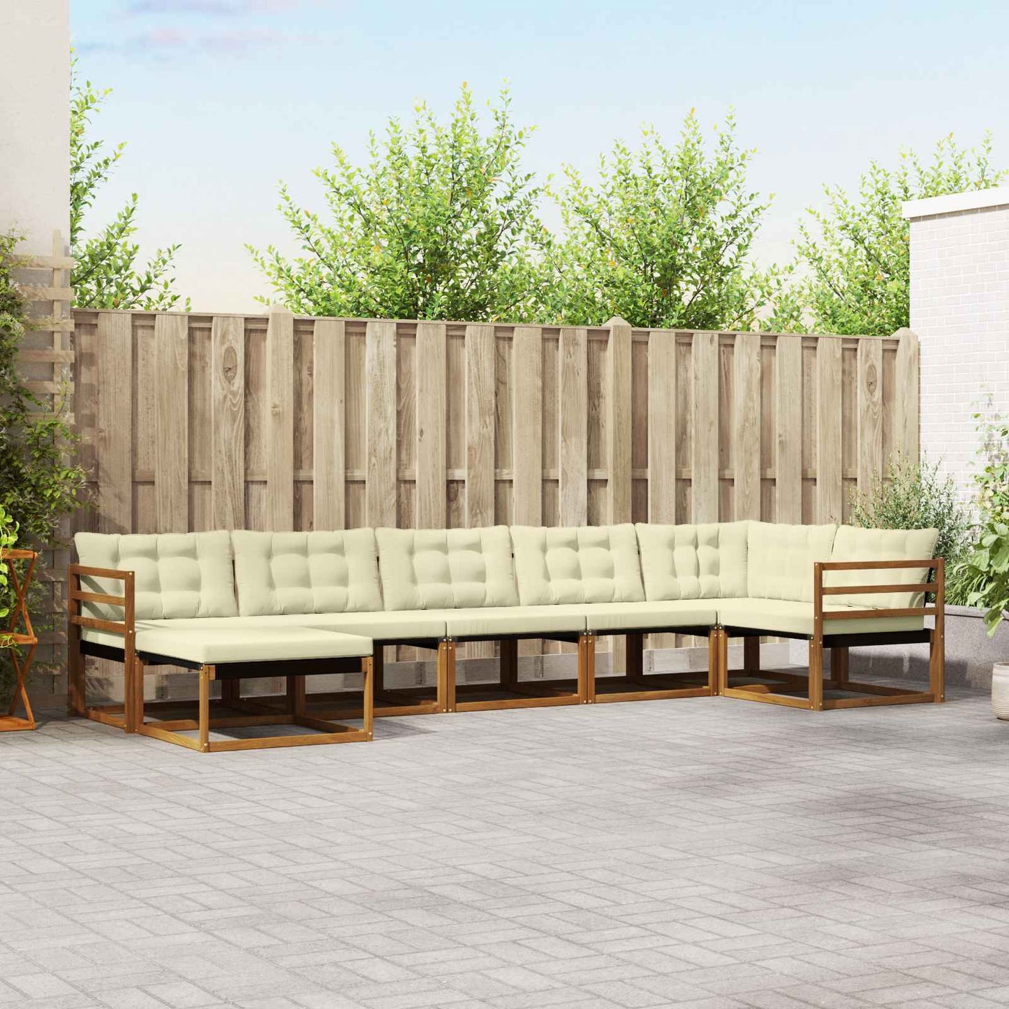 Set di divani da esterno con cuscino 7 pcs Naturale e Crema