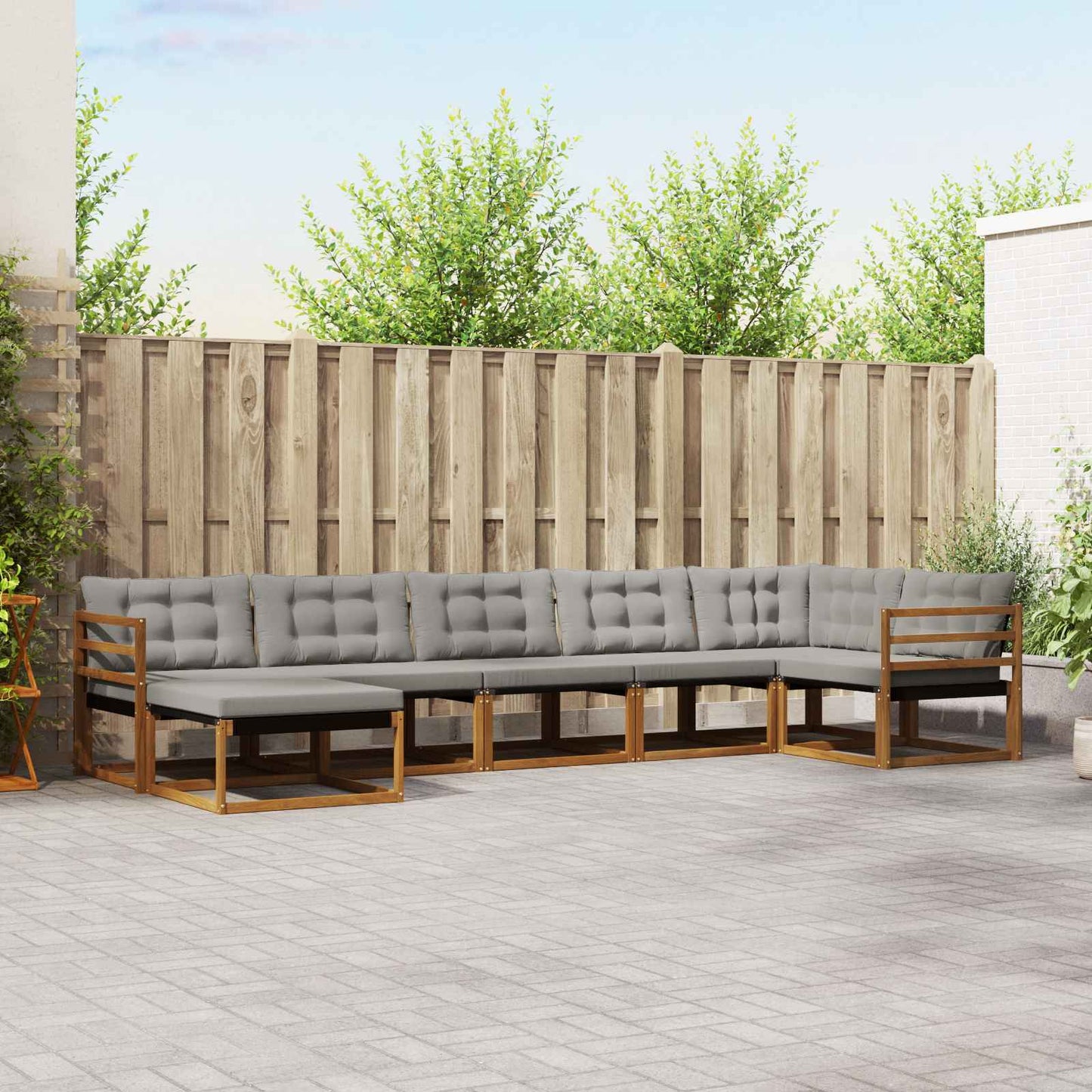 Set di divani da esterno 7 pcs Grigio Naturale e Chiaro