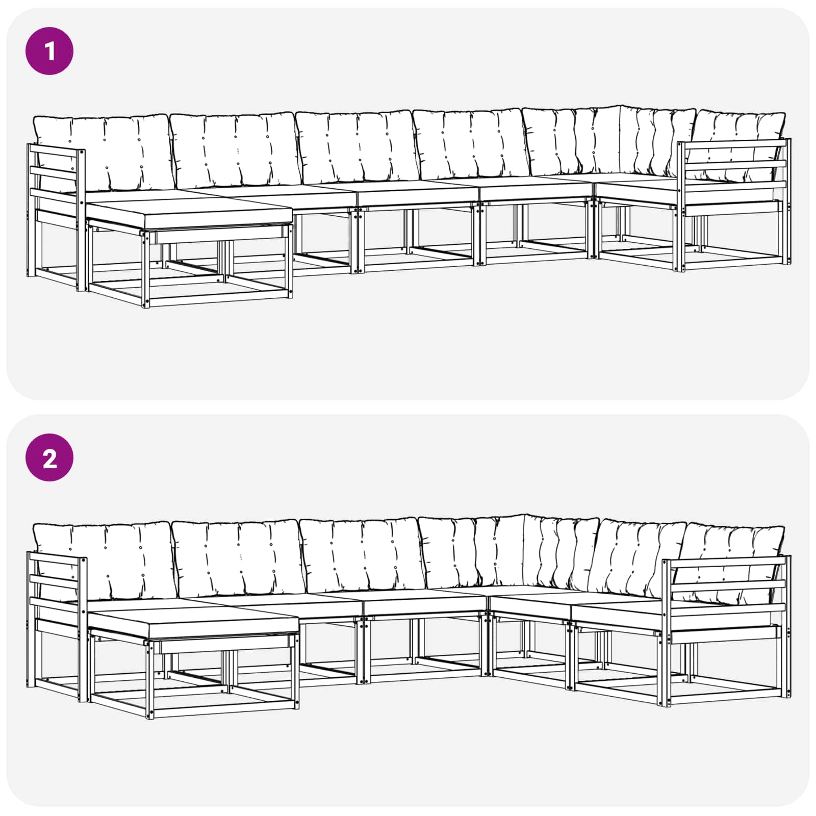 Set di divani da esterno con cuscino 7 pcs Naturale e Nero | homemem39